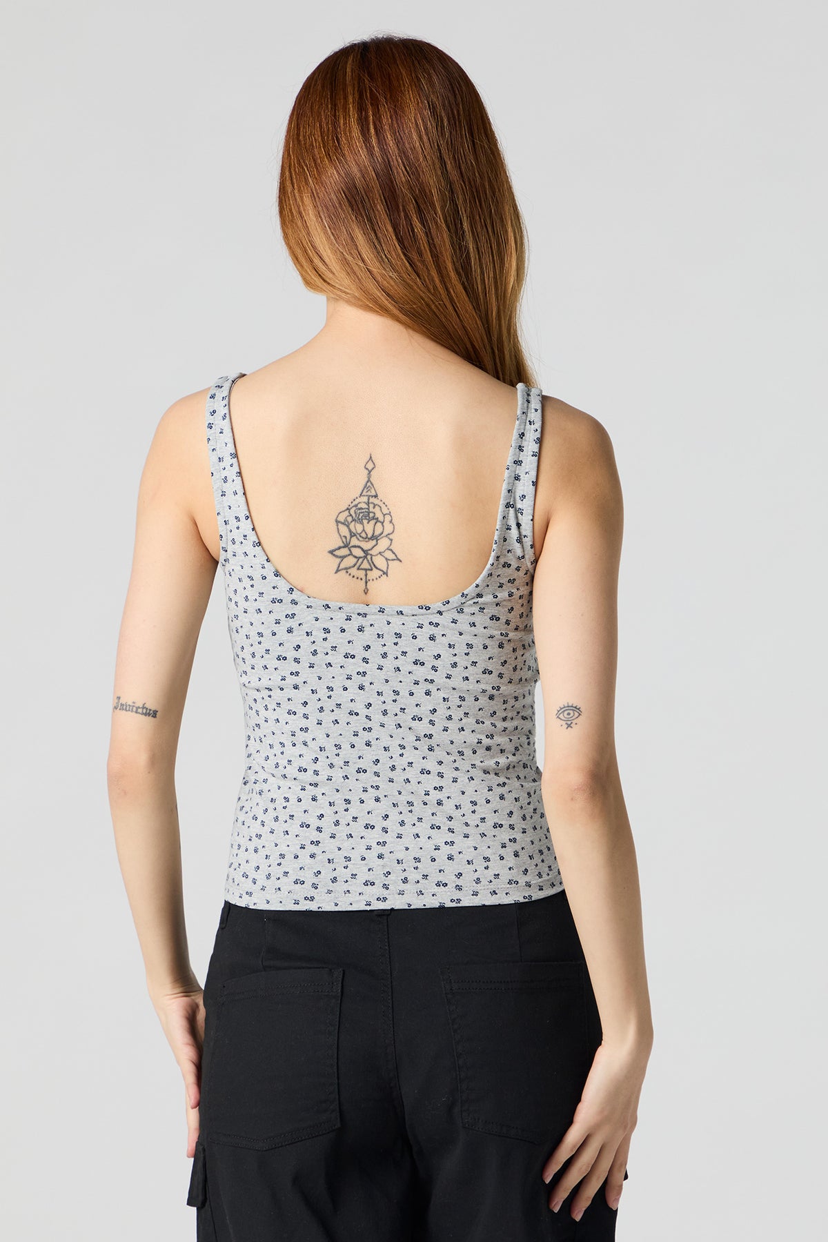 Alt View 2. Square Neck Tank with Built-In Bra Cups - Heather Grey