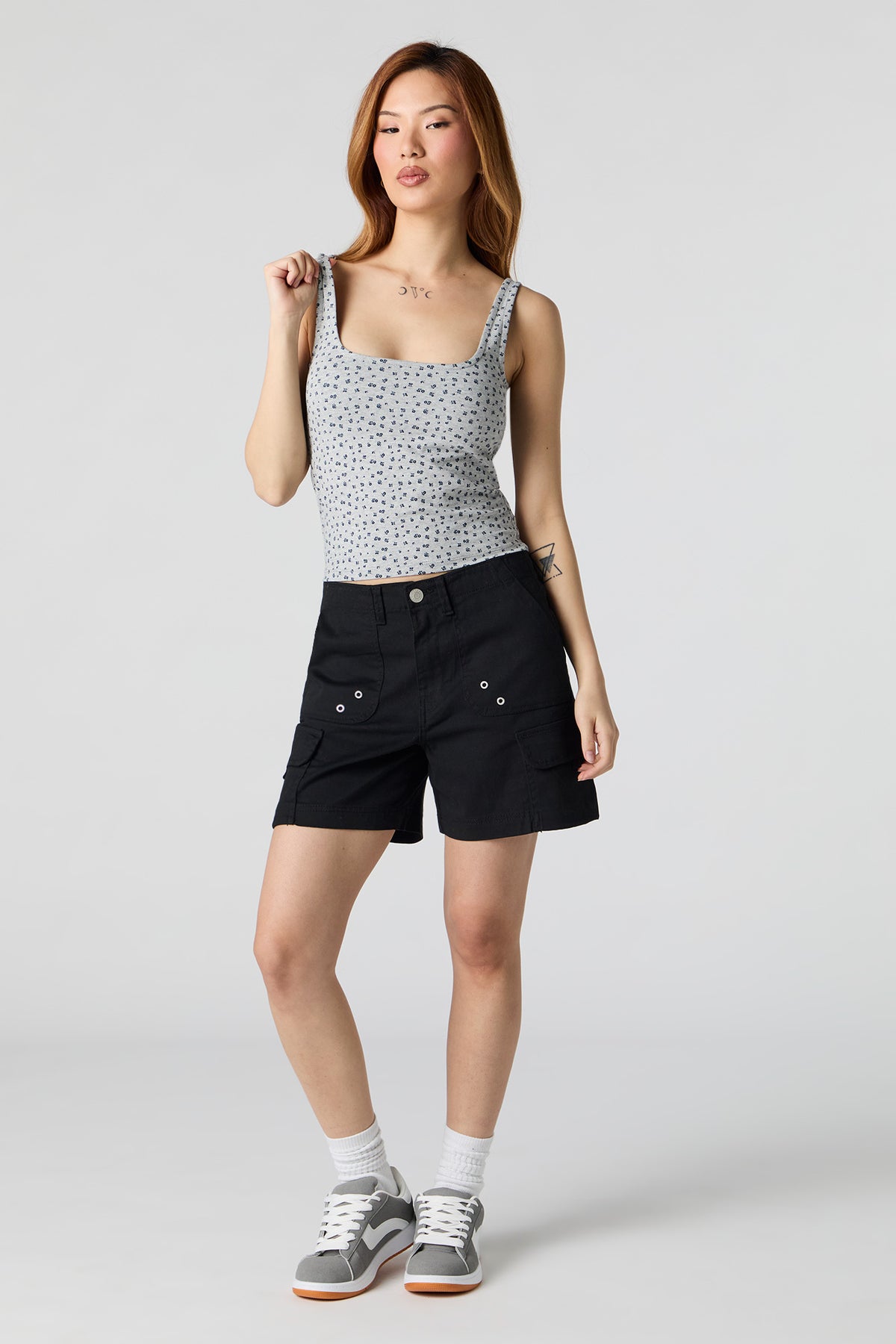 Alt View 3. Square Neck Tank with Built-In Bra Cups - Heather Grey