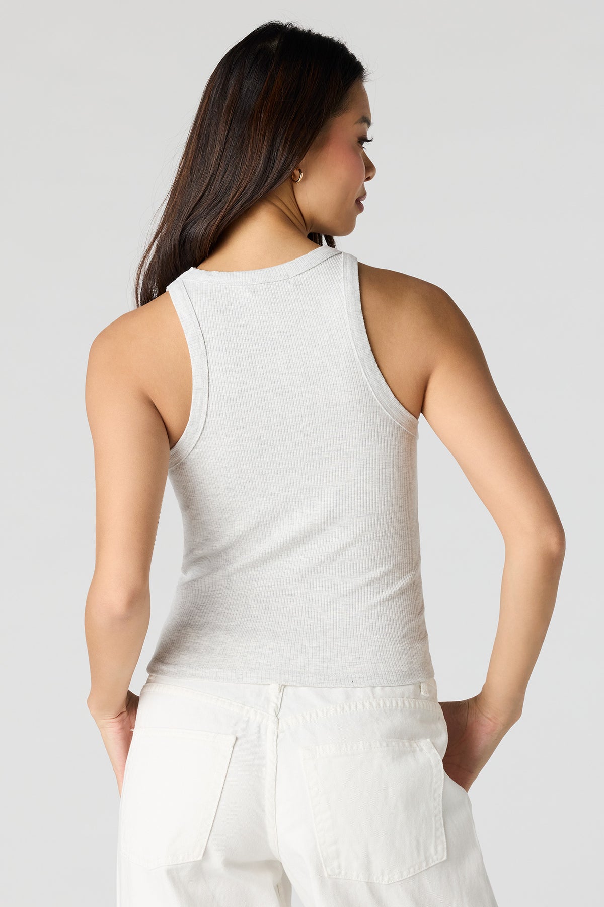 Alt View 2. Ribbed Tank - Heather Grey