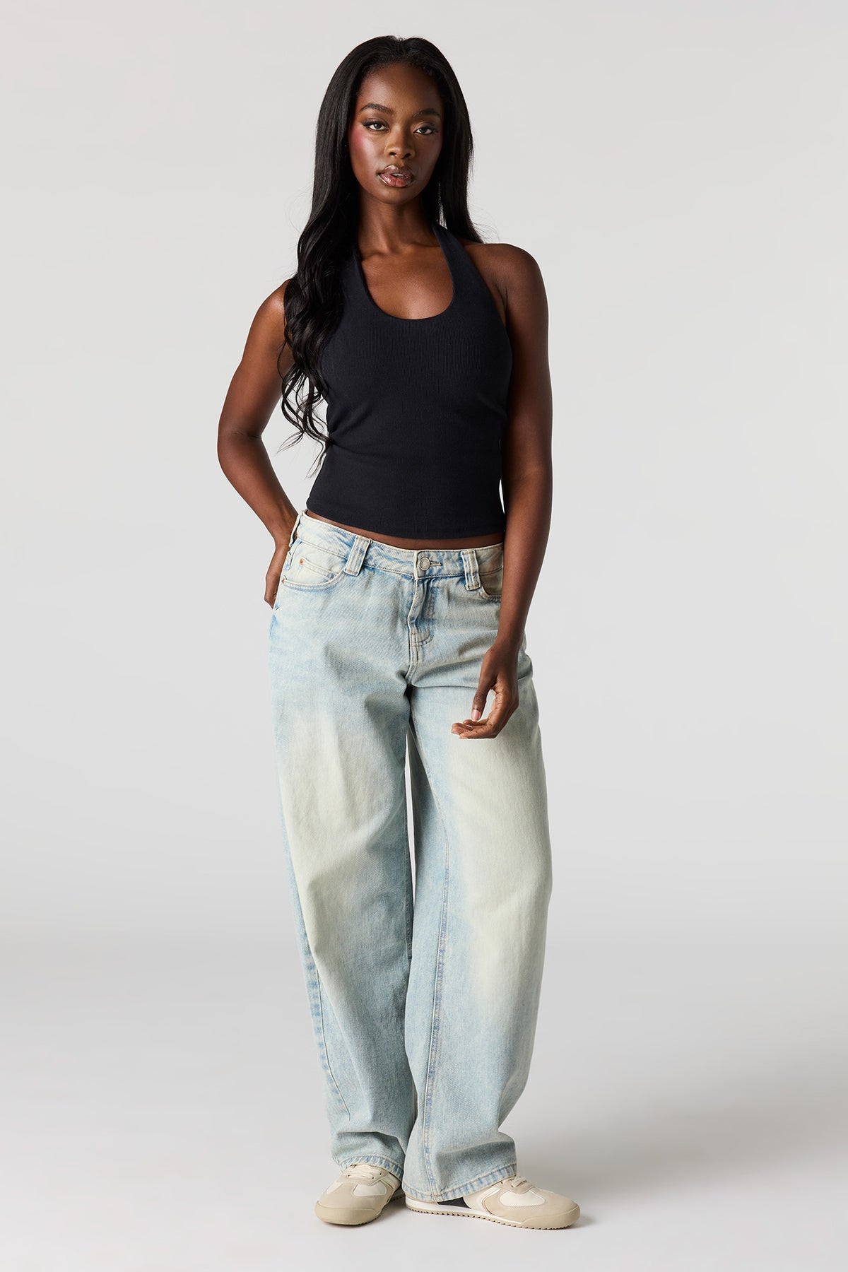 Alt View 3. Braless Ribbed Halter Top - Black
