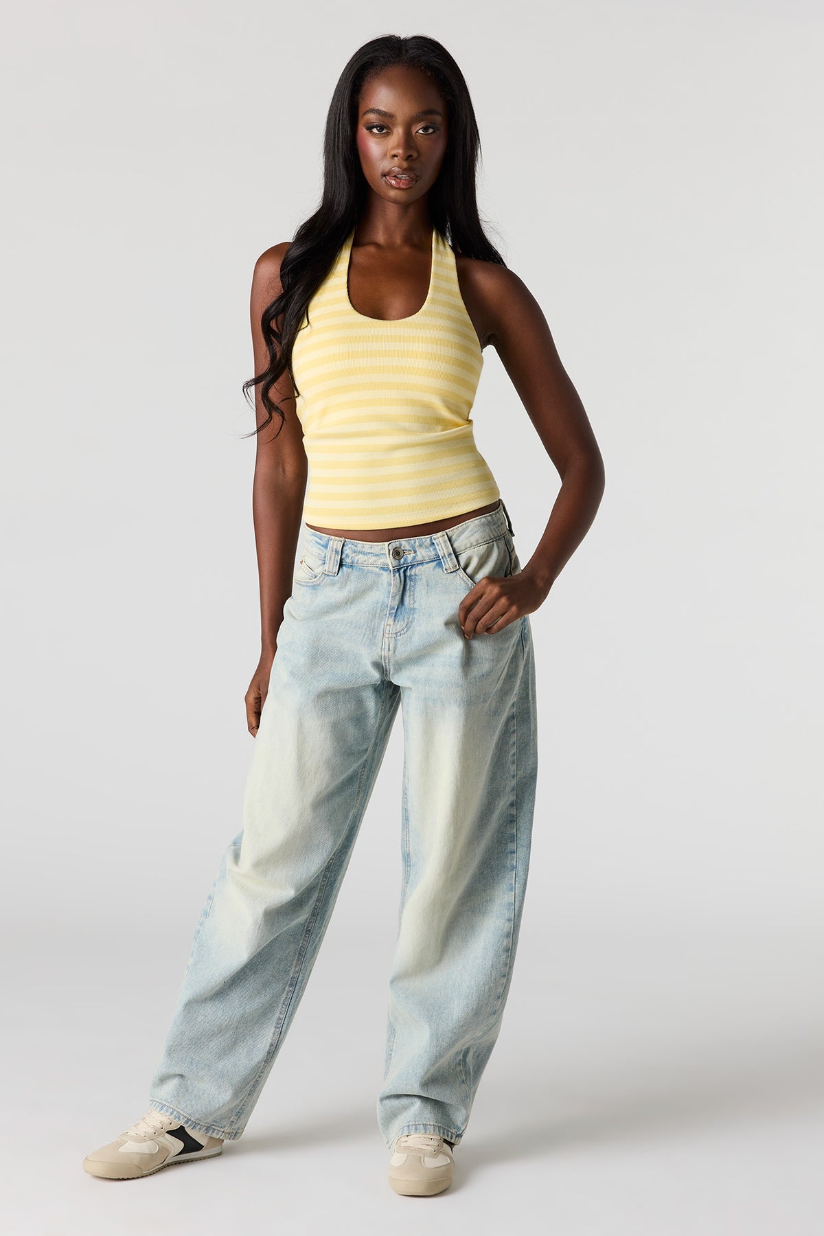 Alt View 3. Braless Ribbed Halter Top - Mustard