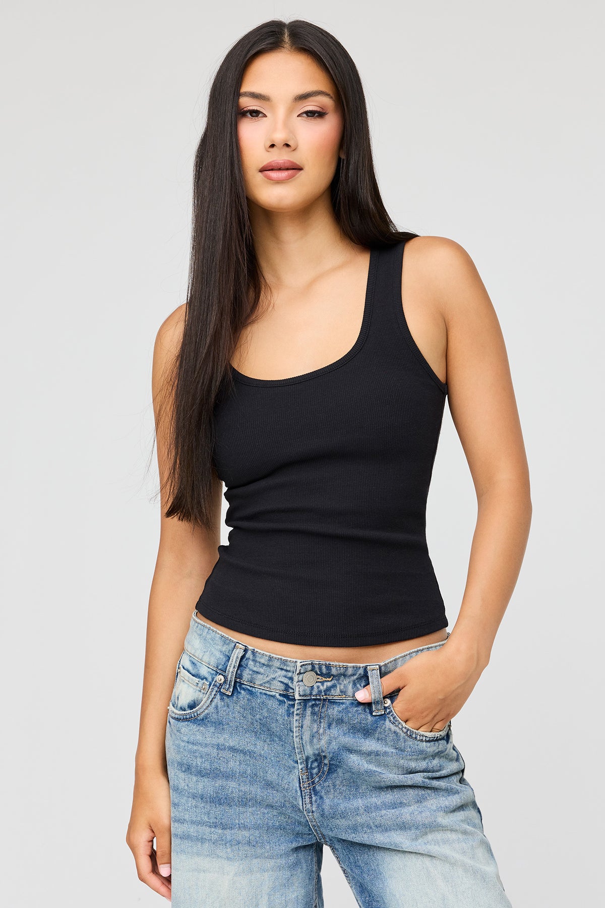 Braless Ribbed Tank - Black