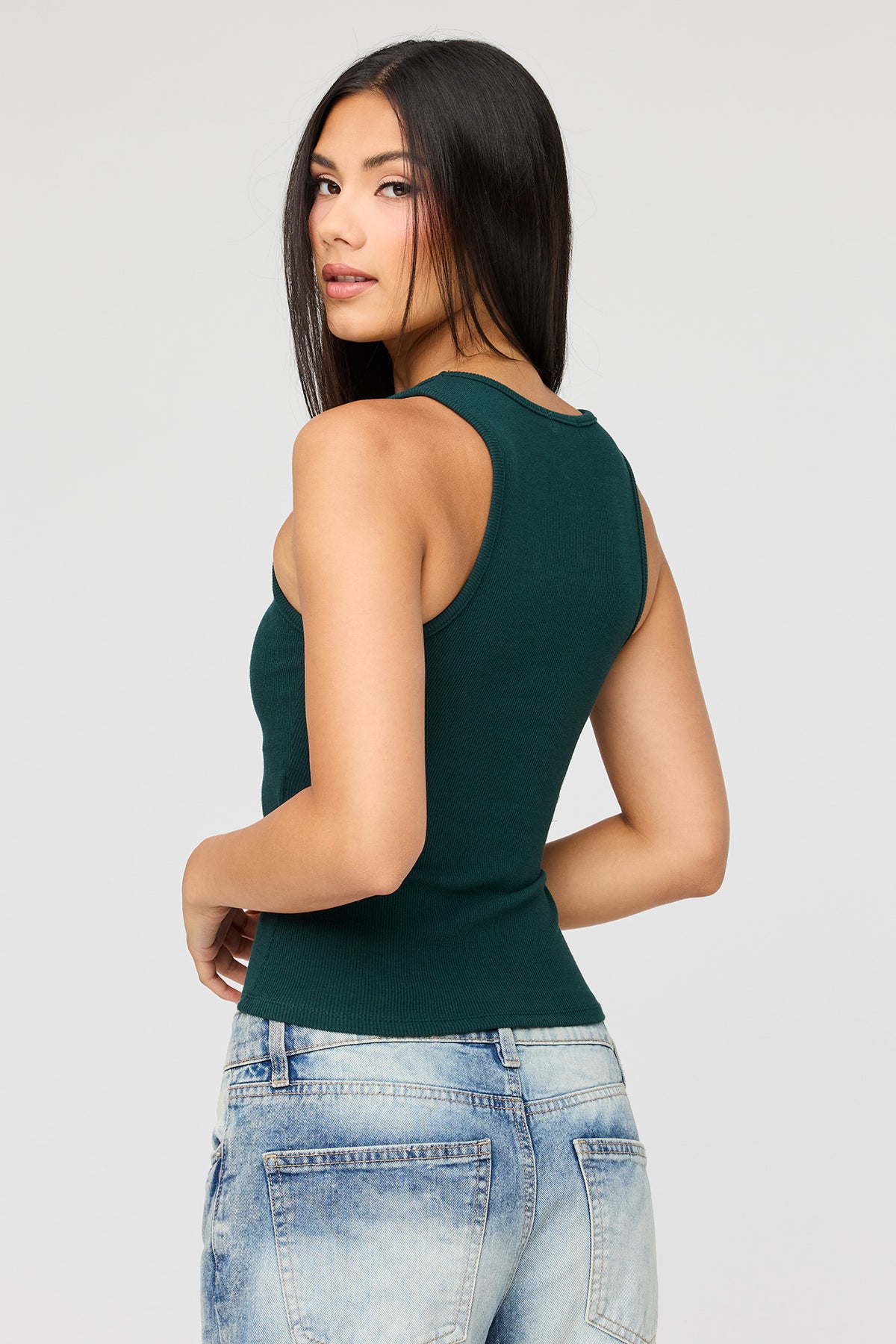 Alt View 2. Braless Ribbed Tank - Hunter Green