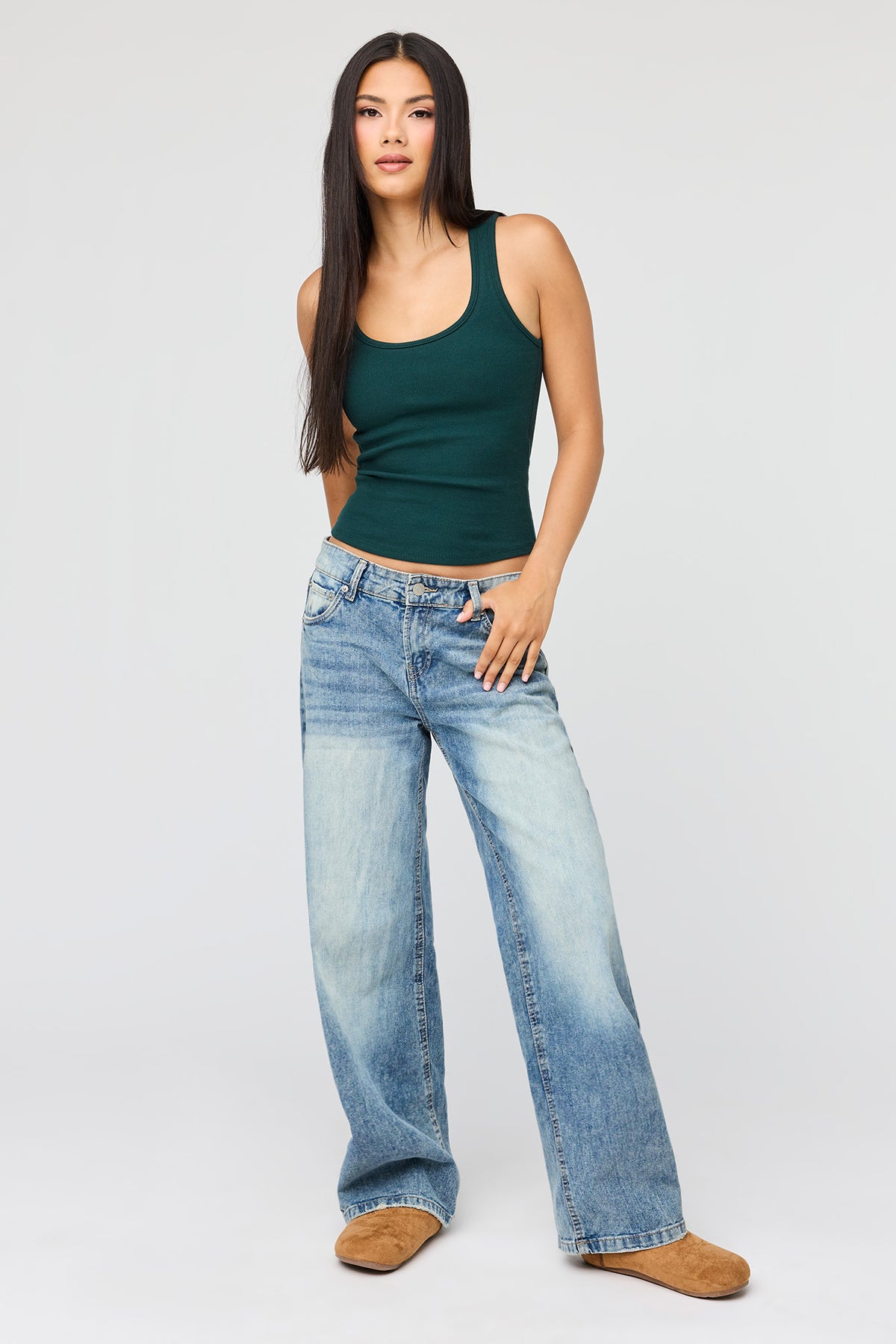 Alt View 3. Braless Ribbed Tank - Hunter Green