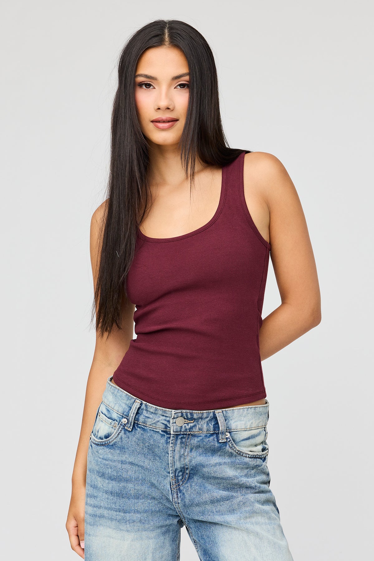 Braless Ribbed Tank - Burgundy