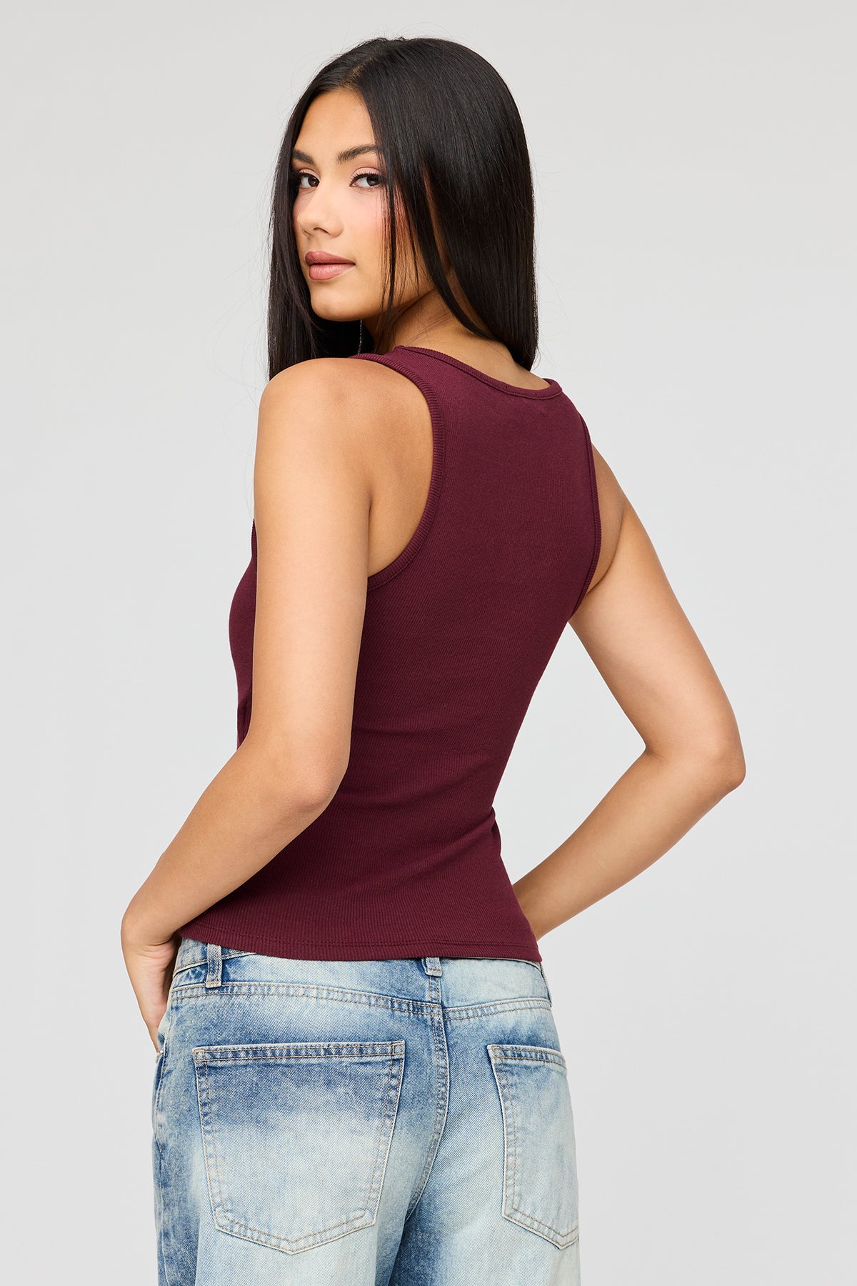 Alt View 2. Braless Ribbed Tank - Burgundy