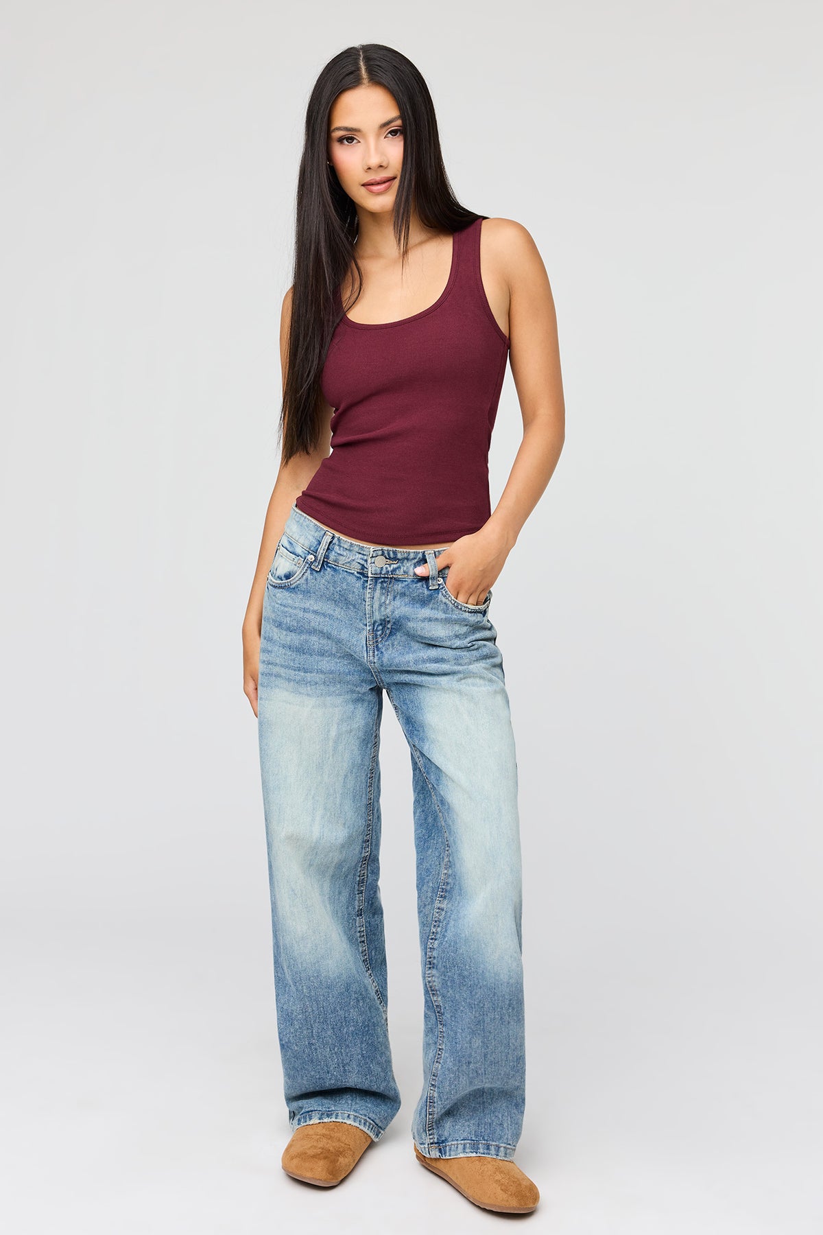 Alt View 3. Braless Ribbed Tank - Burgundy
