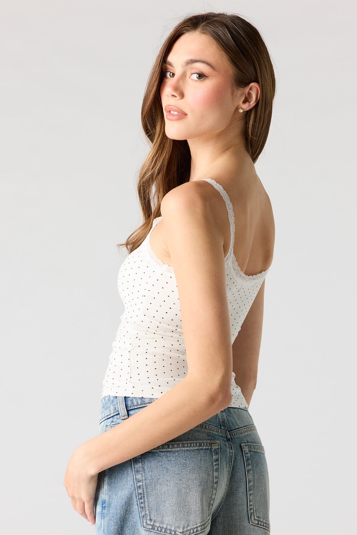 Alt View 2. Ribbed Scoop Neck Lace Tank - Off White