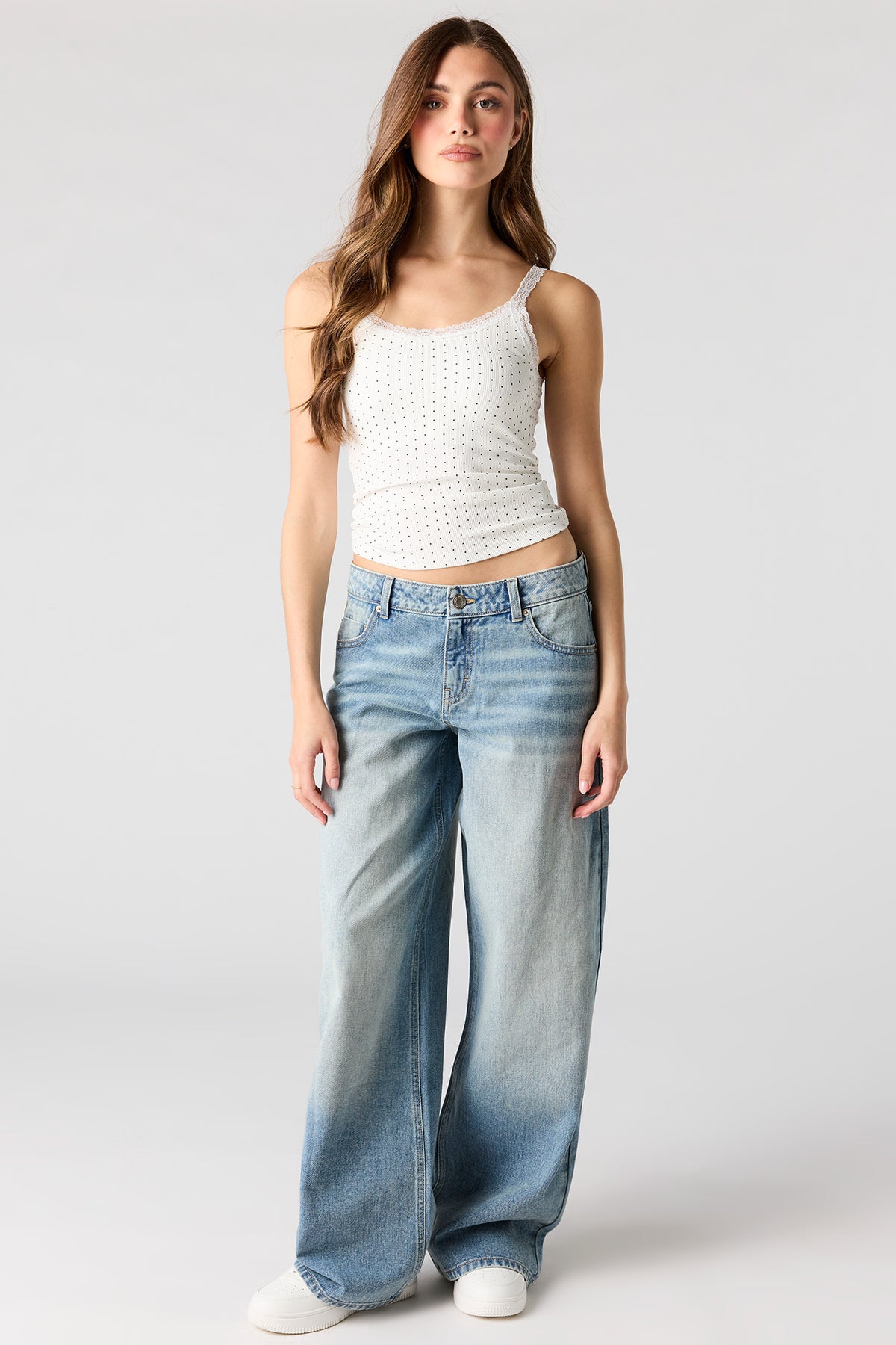 Alt View 3. Ribbed Scoop Neck Lace Tank - Off White