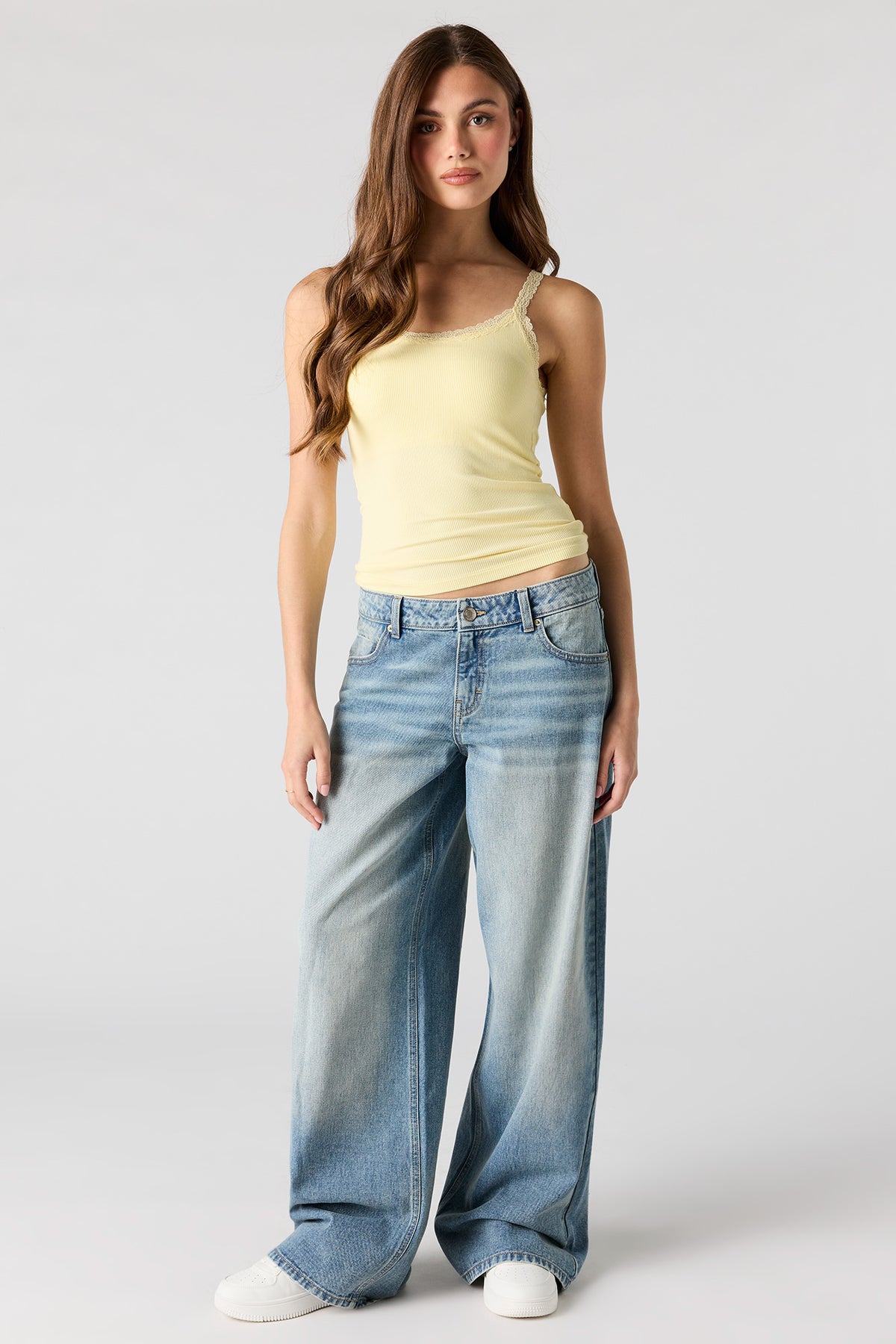 Alt View 3. Ribbed Scoop Neck Lace Tank - Yellow