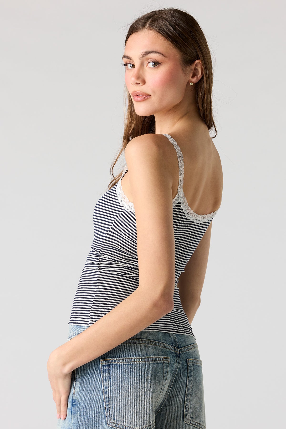 Alt View 2. Ribbed Scoop Neck Lace Tank - Blue