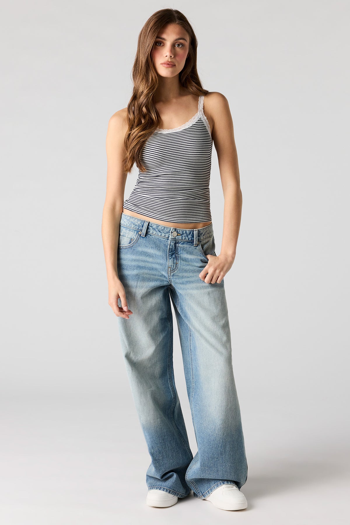 Alt View 3. Ribbed Scoop Neck Lace Tank - Blue