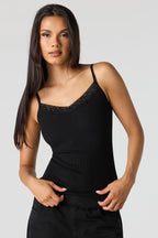 Ribbed Lace Trim V-Neck Cami