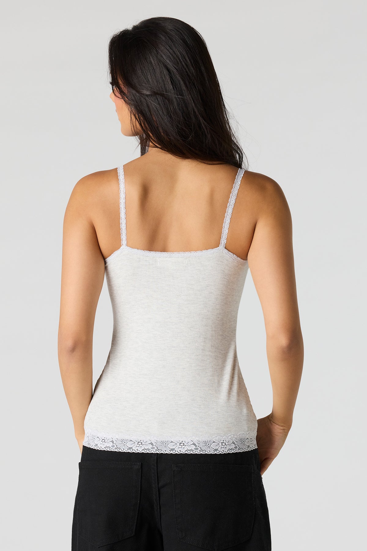 Alt View 2. Ribbed Lace Trim V-Neck Cami - Heather Grey