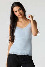Ribbed Lace Trim V-Neck Cami