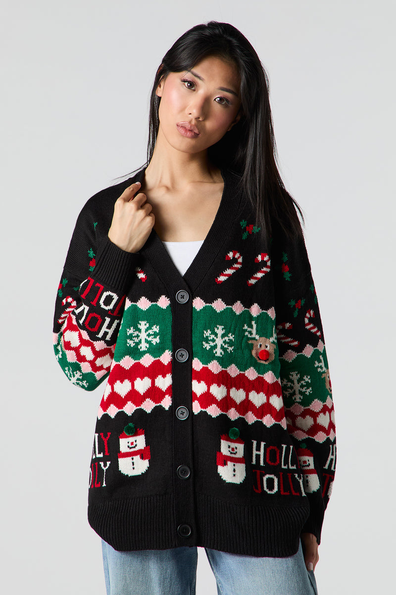 Cardigan en jersey jacquard avec pompon pour Noël