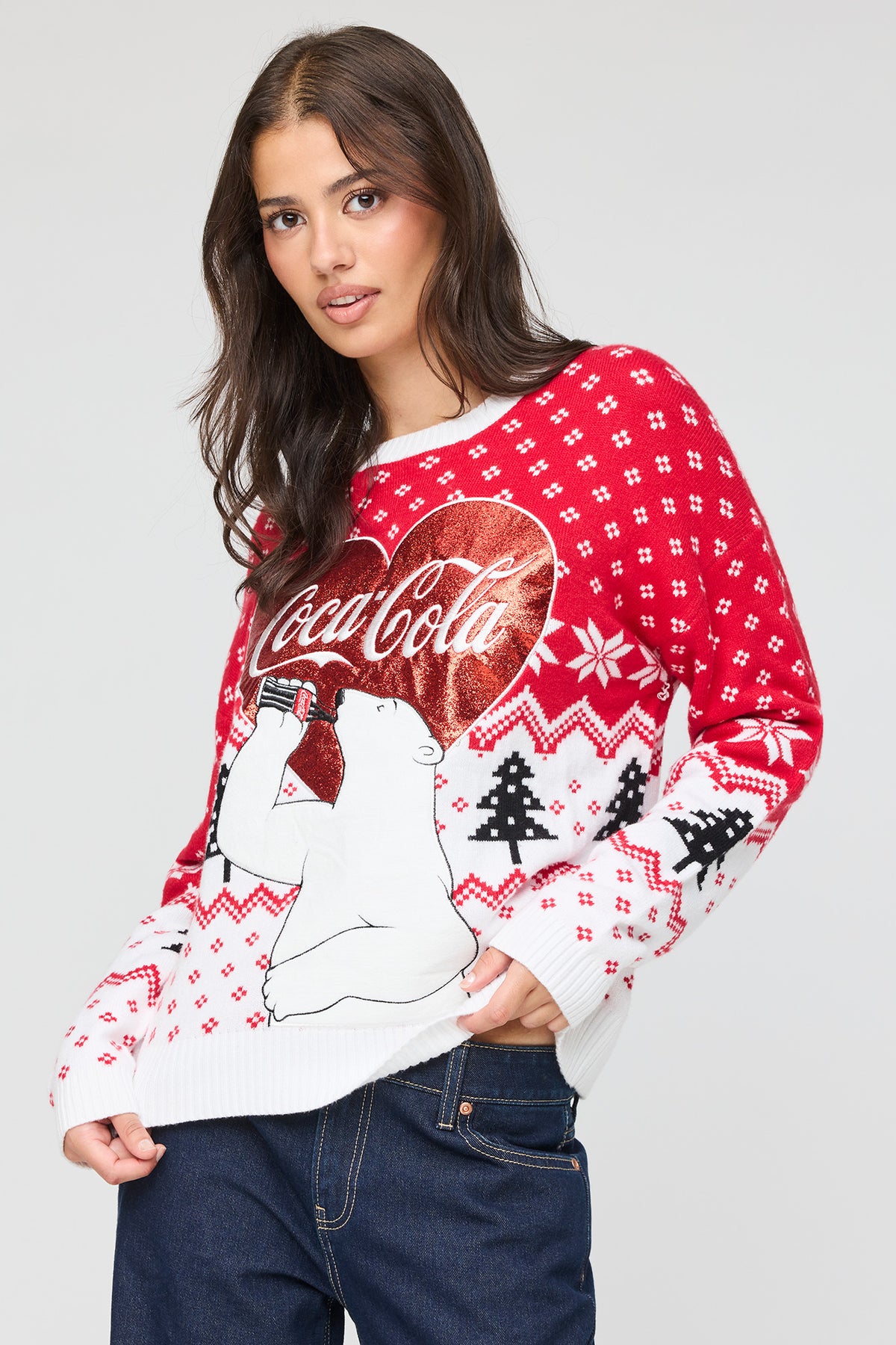 Chandail surdimensionné de Noël à imprimé Coca-Cola