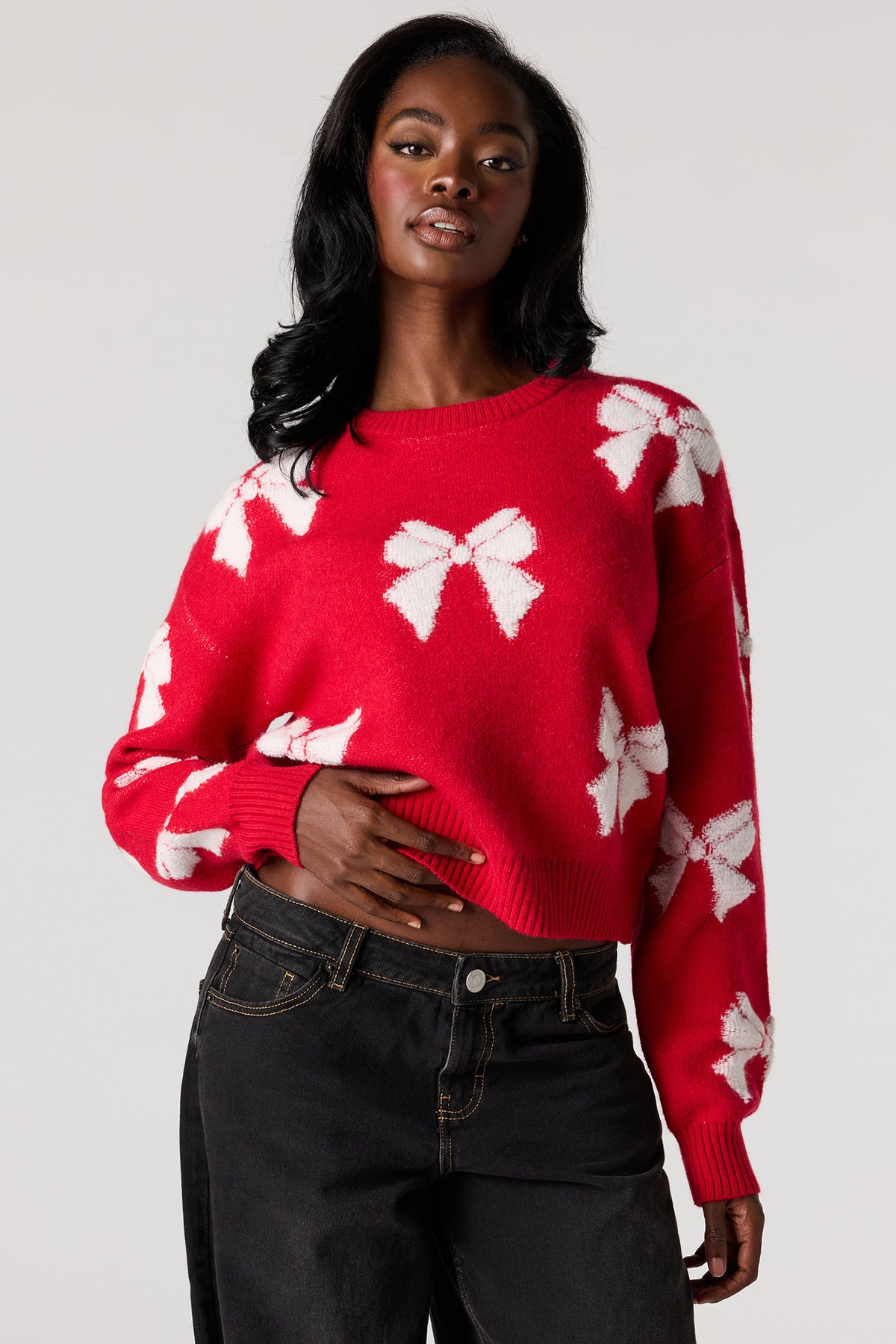 Chandail carré en tricot jacquard de Noël
