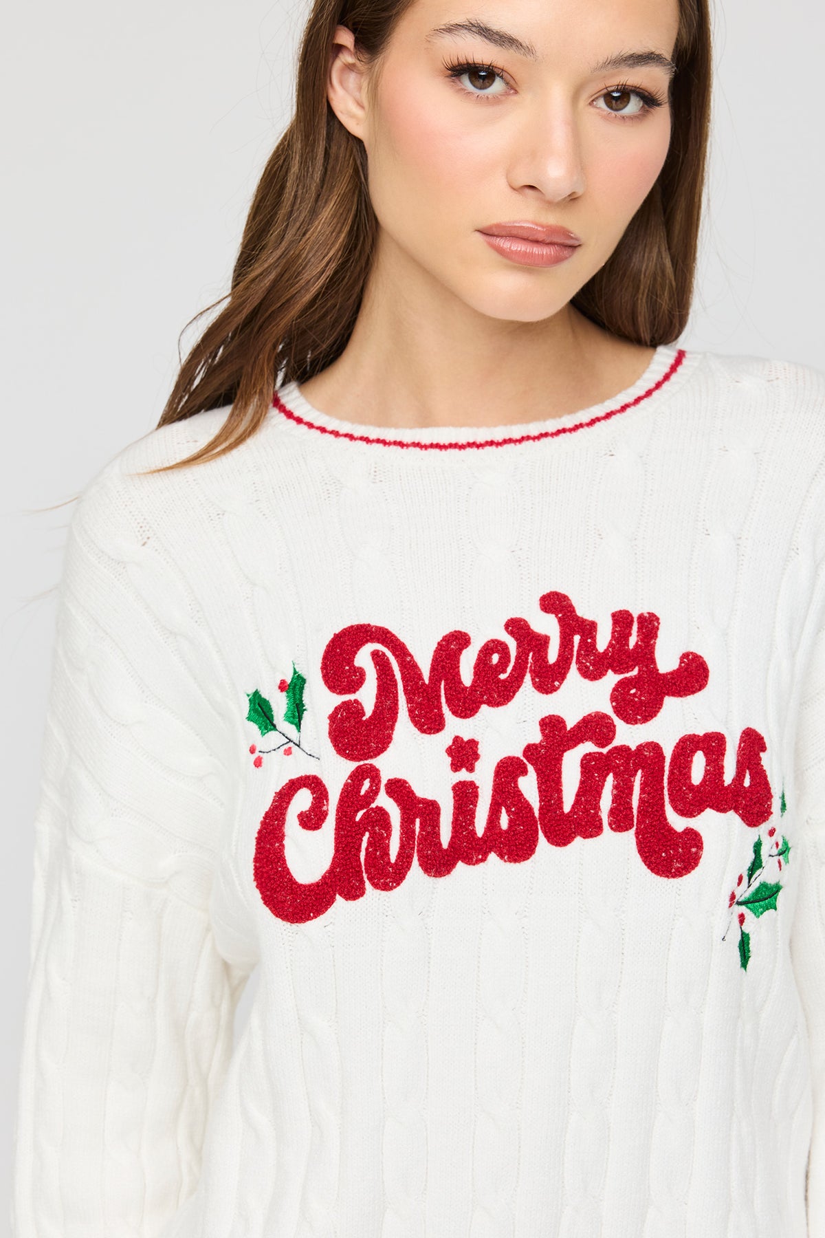 Vue alternative 4. Chandail carré en tricot torsadé à imprimé Merry Christmas 
