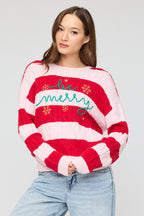 Chandail carré en tricot torsadé à imprimé Be Merry 
