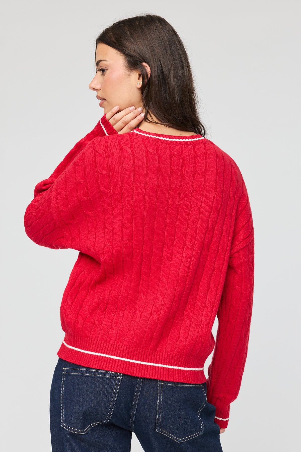 Vue alternative 2. Chandail carré en tricot torsadé de Noël à imprimé Ourson