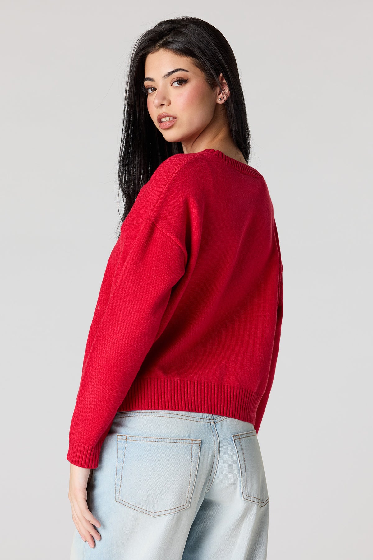Alt View 2. Boxy 3D Christmas Sweater - Red