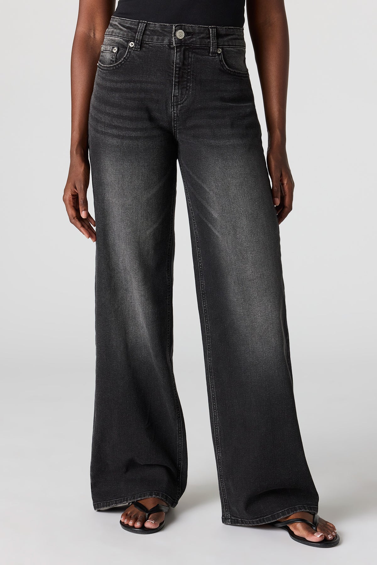 Alt View 2. Paris Stretch High Rise Wide Leg Washed Black Jean - Black