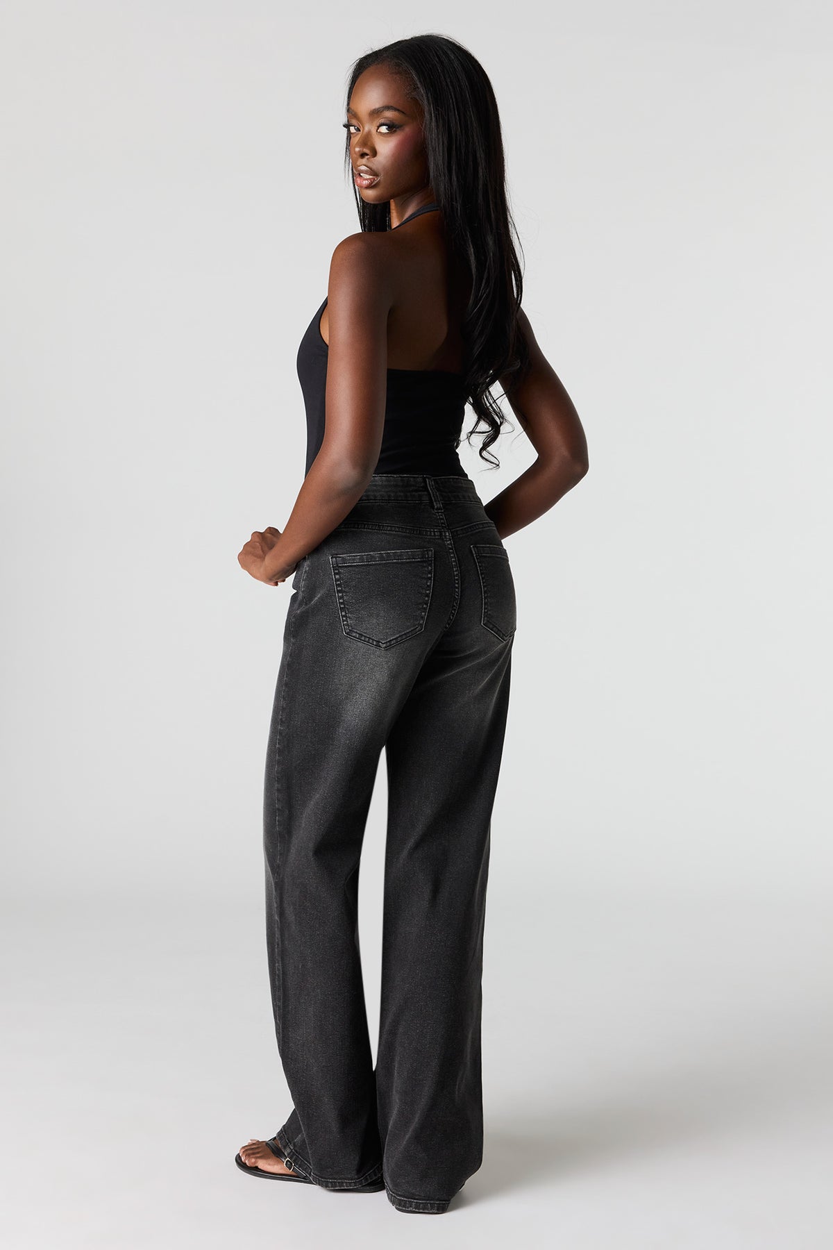 Alt View 3. Paris Stretch High Rise Wide Leg Washed Black Jean - Black