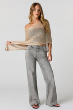 Jean extensible à jambe large Paris Gris avec taille haute