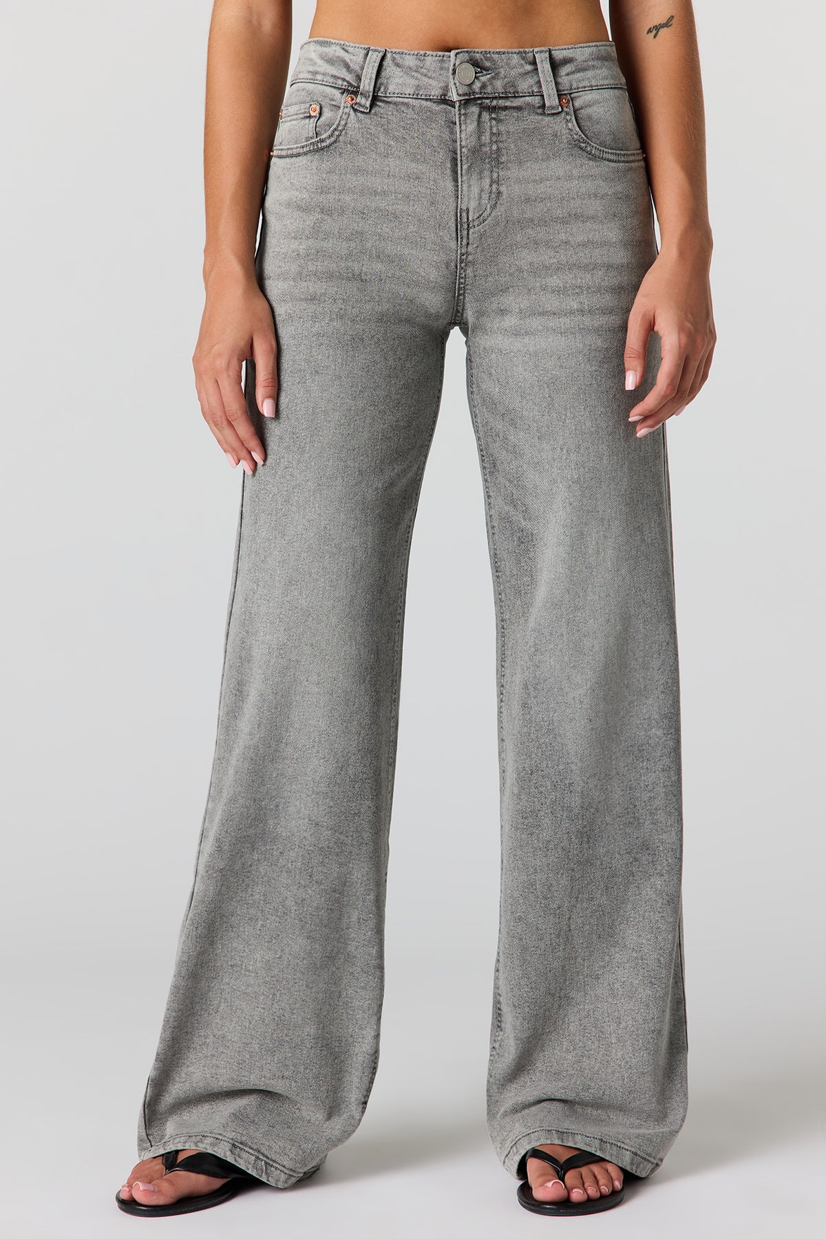 Vue alternative 2. Jean extensible à jambe large Paris Gris avec taille haute