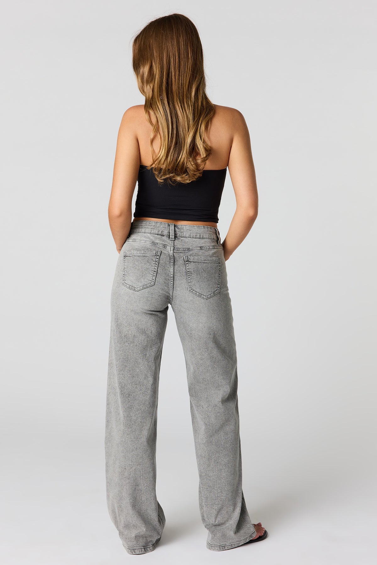 Vue alternative 3. Jean extensible à jambe large Paris Gris avec taille haute