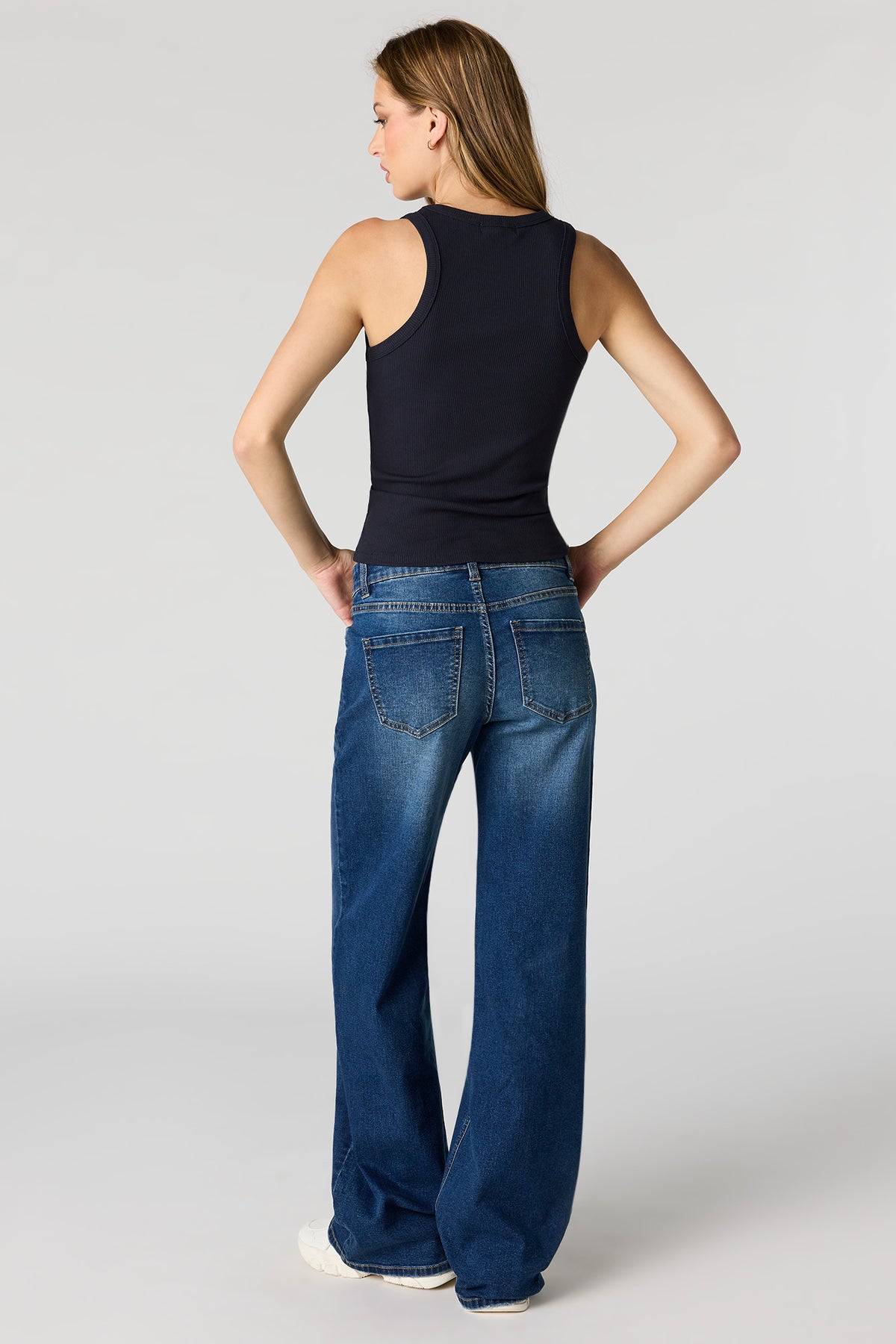 Alt View 3. Paris Stretch High Rise Wide Leg Dark Jean - Denim Blue
