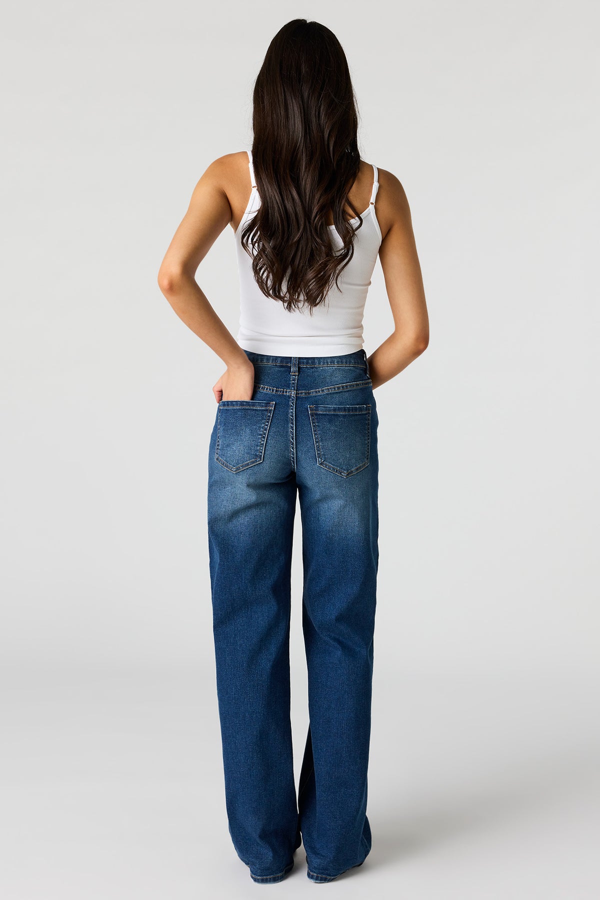 Vue alternative 3. Jean extensible à jambe large Paris foncé avec taille haute
