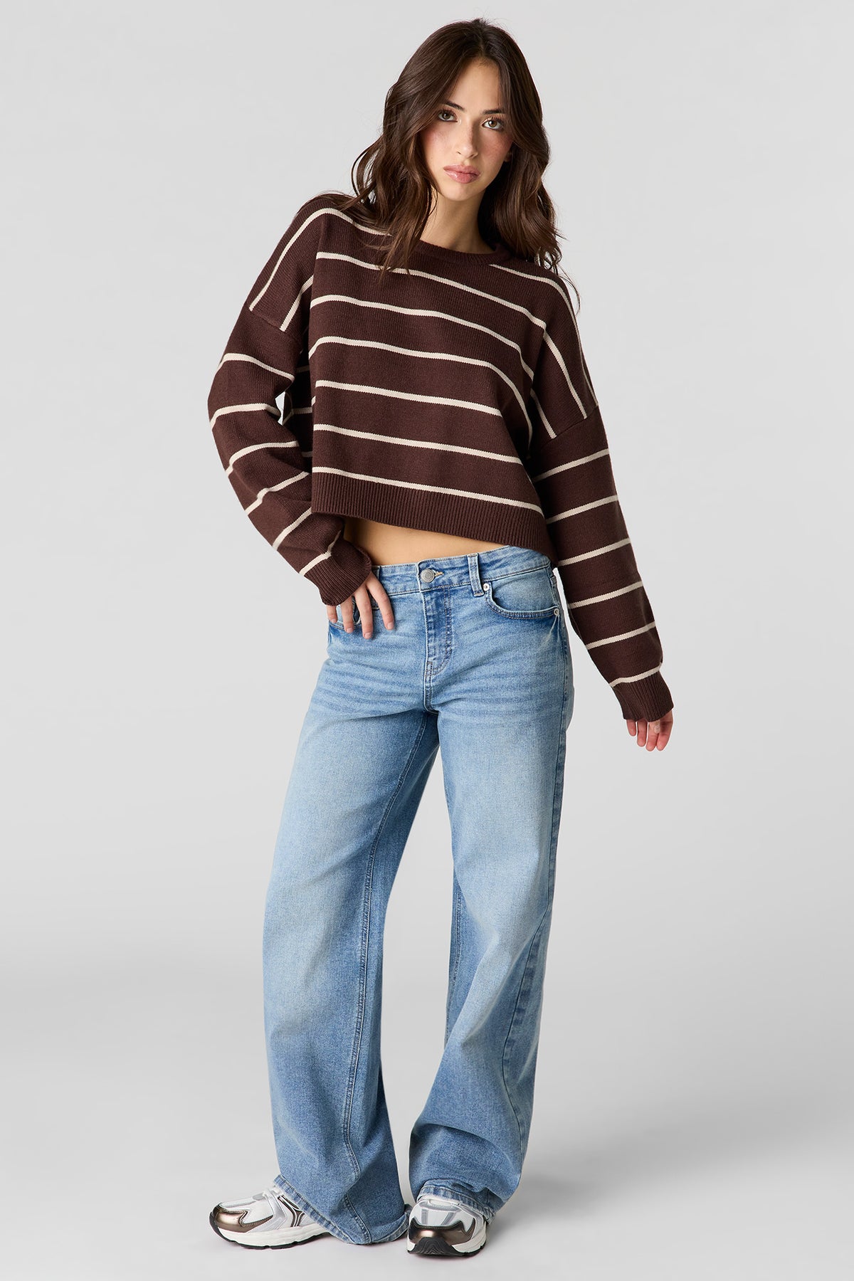 Jean extensible à jambe large Paris Moyen avec taille haute
