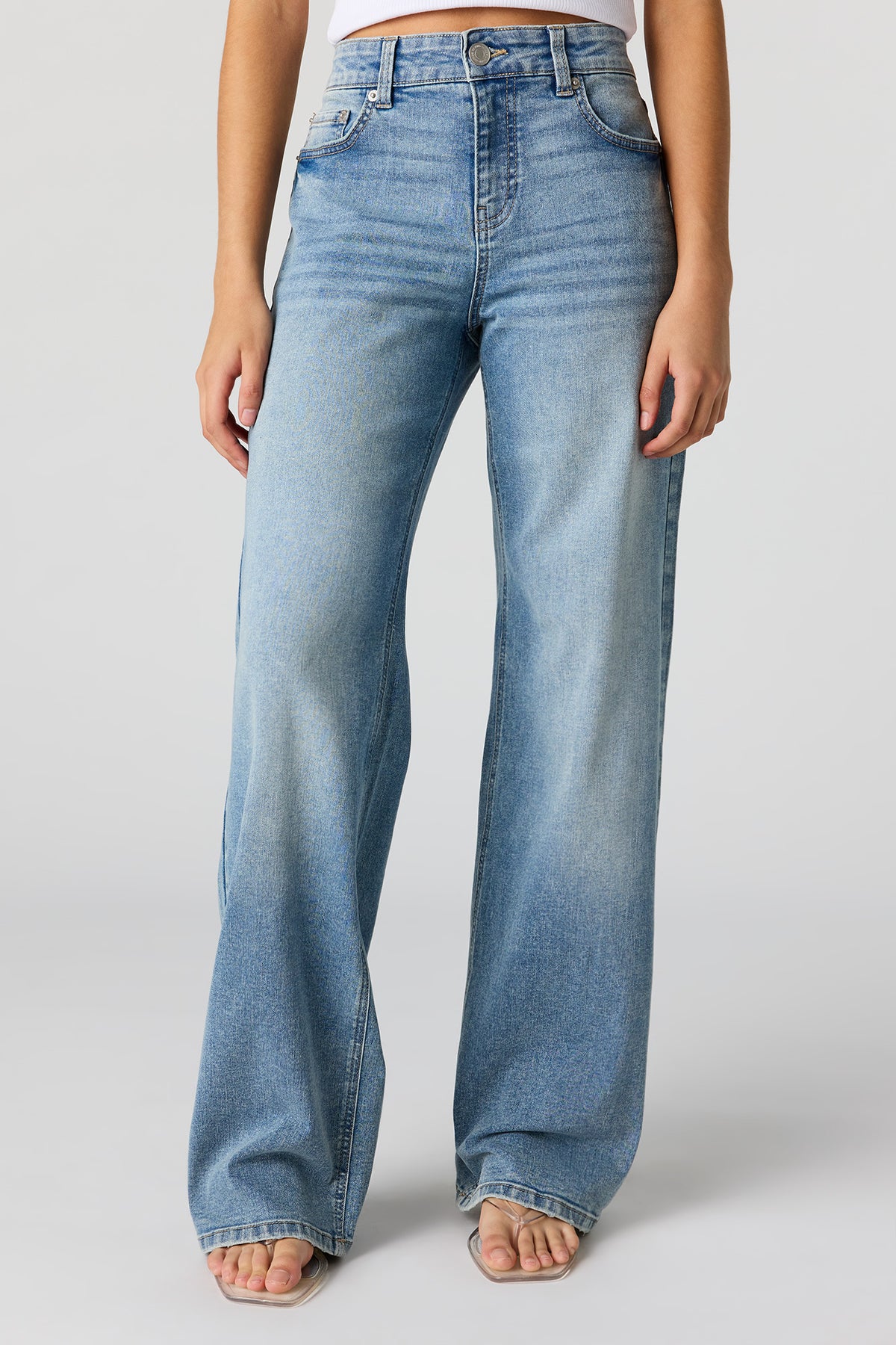 Alt View 2. Paris Stretch High Rise Wide Leg Medium Jean - Medium Blue