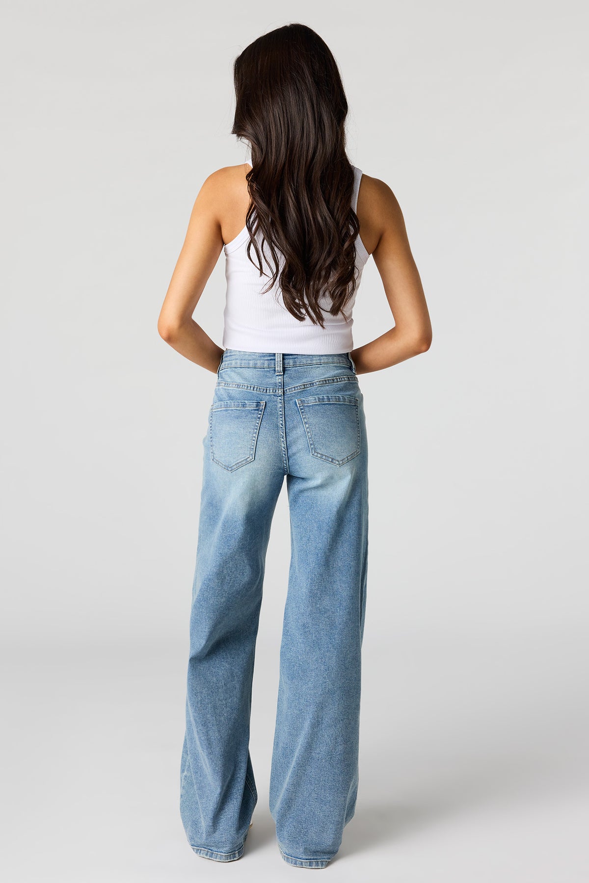 Alt View 3. Paris Stretch High Rise Wide Leg Medium Jean - Medium Blue