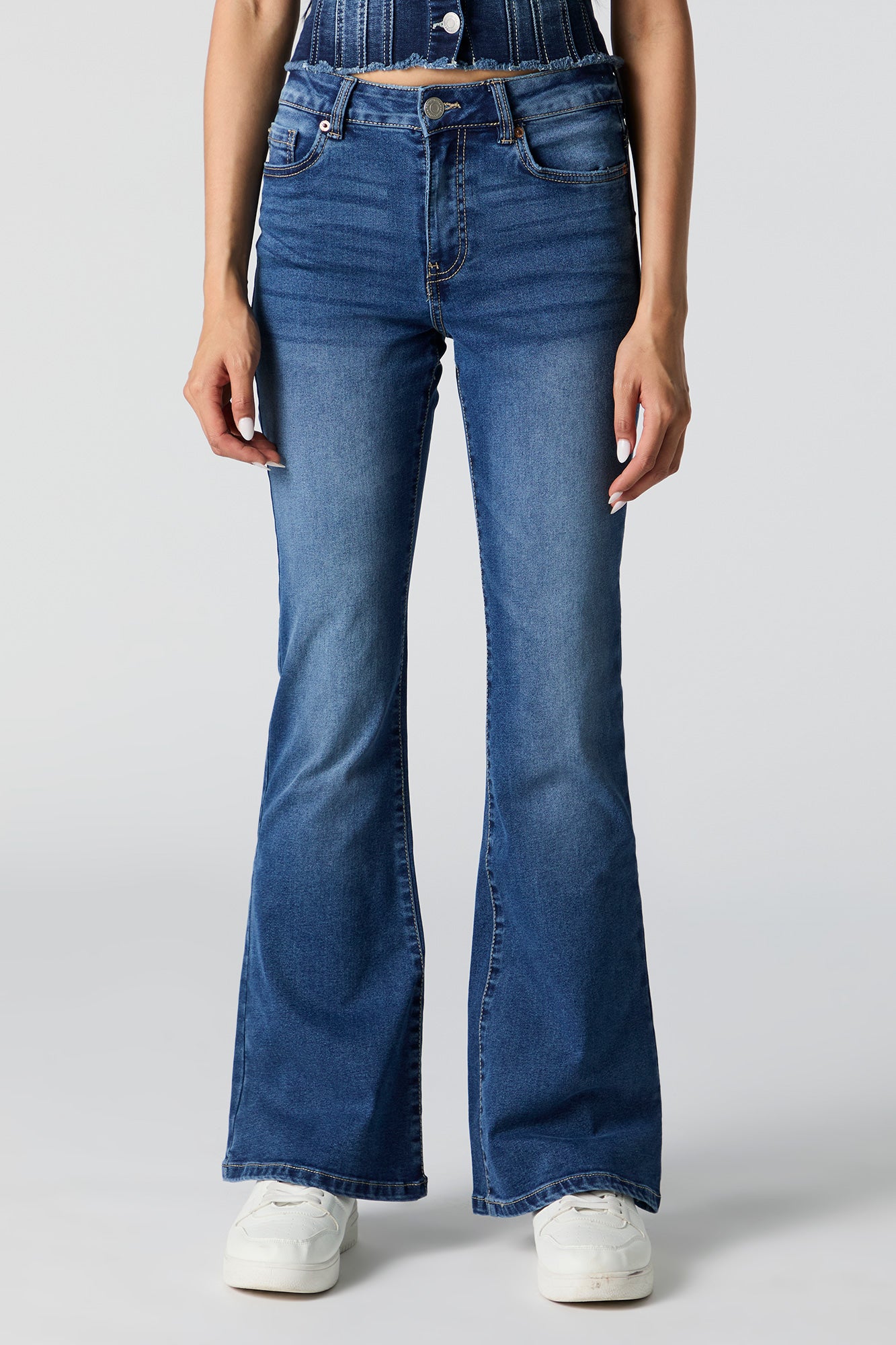 Dark Wash Mid Rise Flare Jean