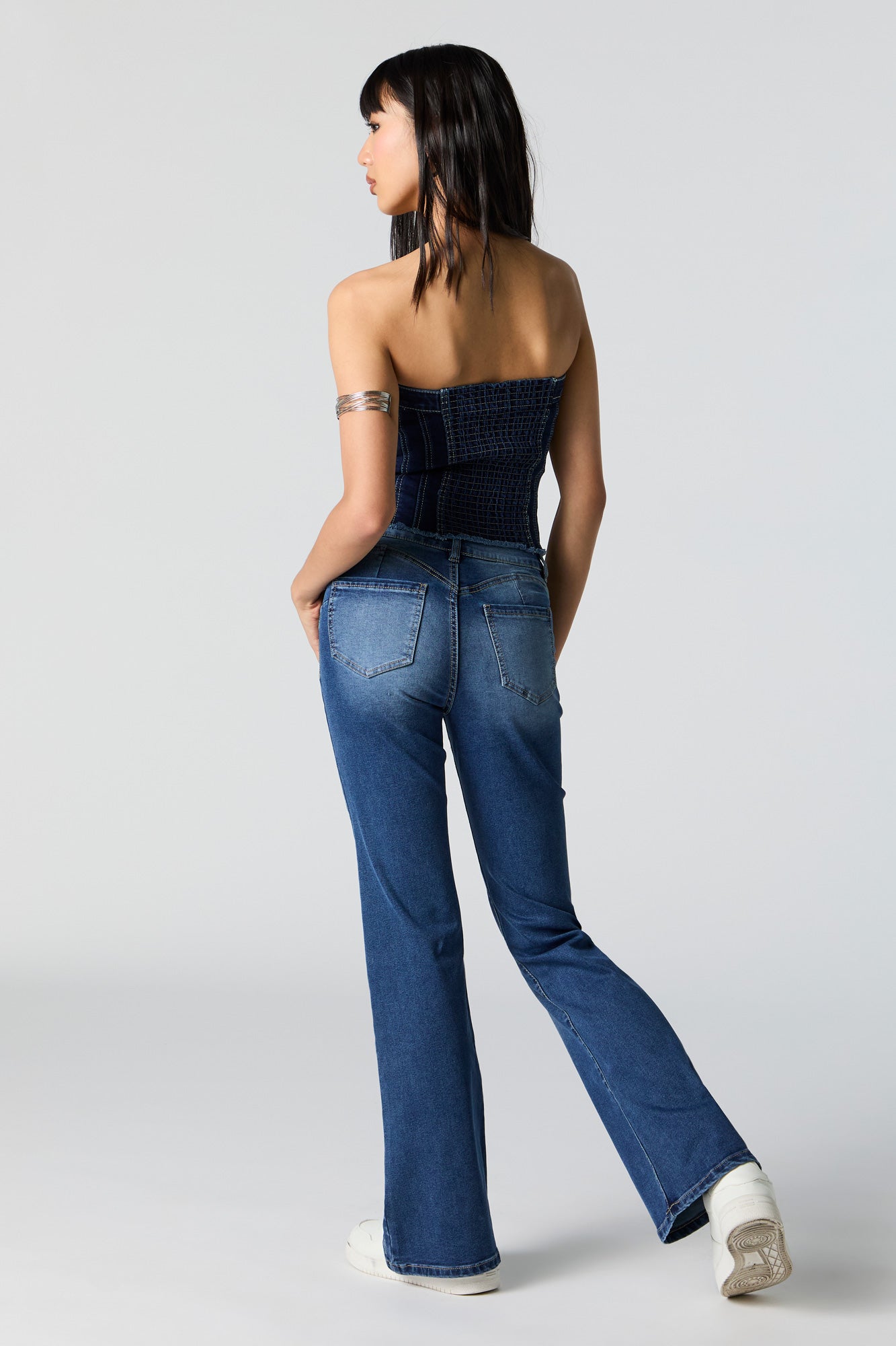 Dark Wash Mid Rise Flare Jean