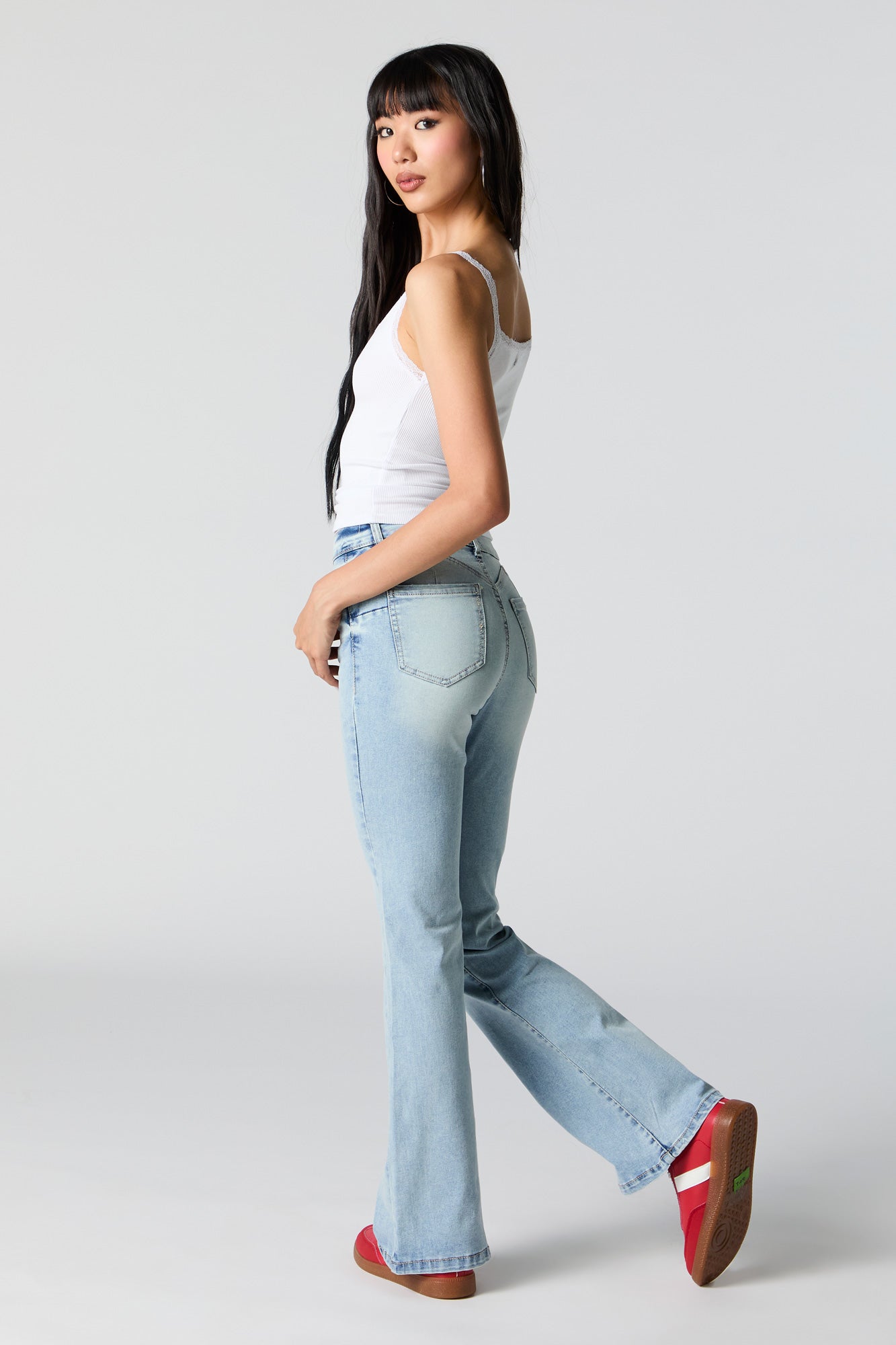 Light Wash Mid Rise Flare Jean