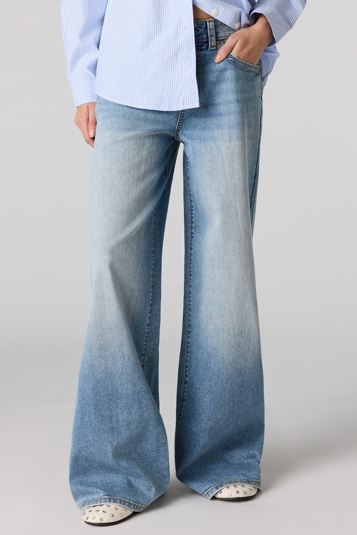 Alt View 2. Soho Stretch Low Rise Super Baggy Medium Jean - Medium Blue