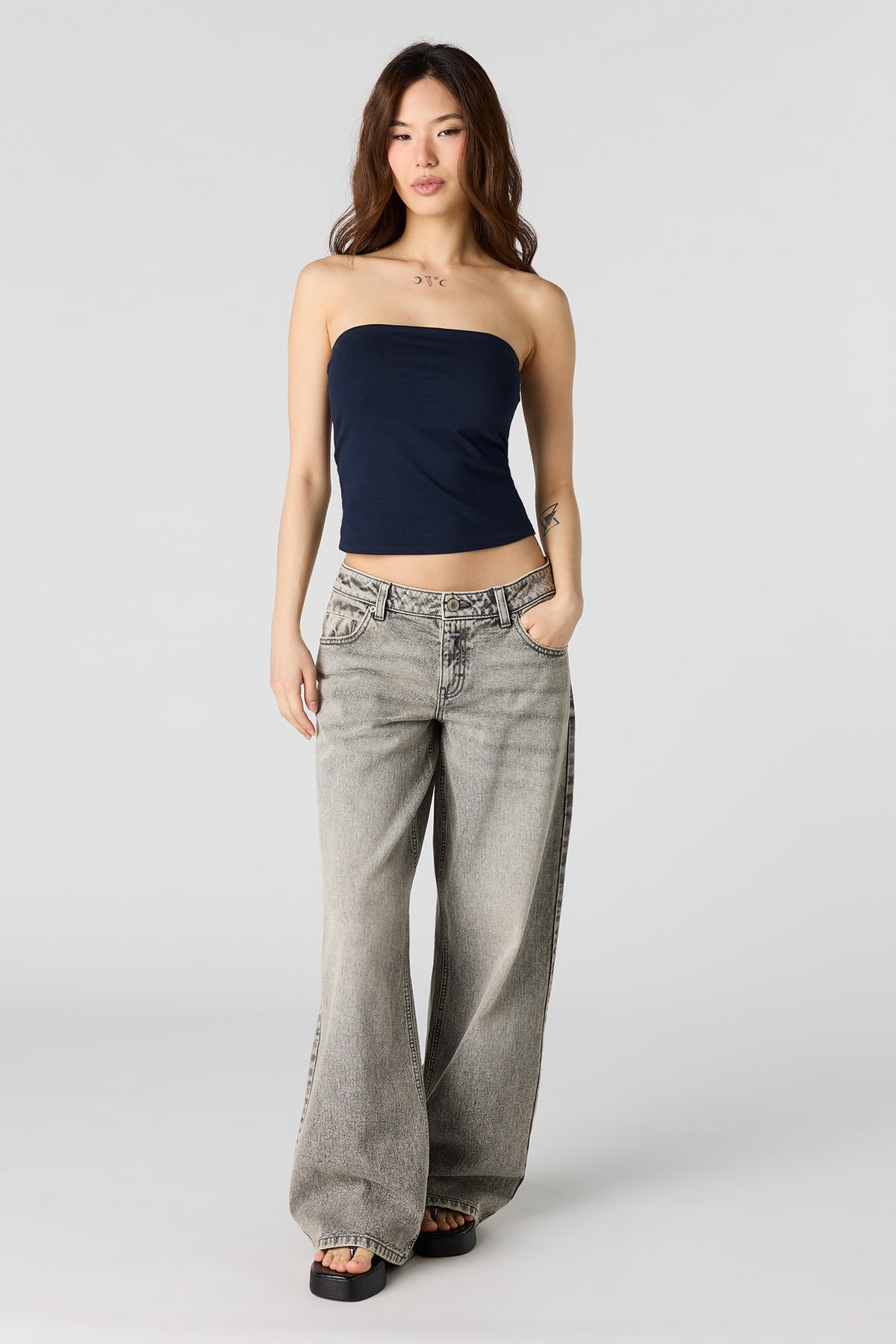 London Low Rise Super Baggy Grey Jean - Charcoal