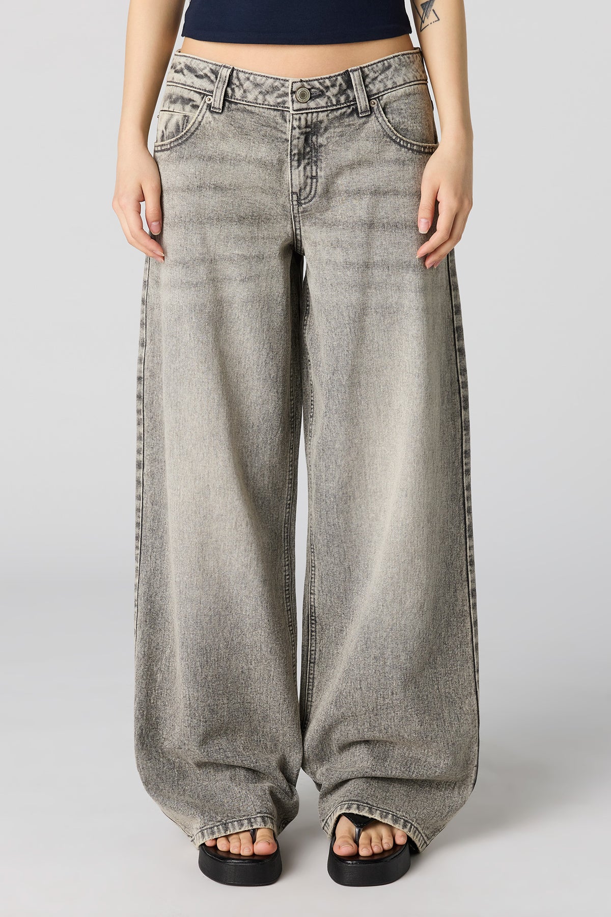 Alt View 2. London Low Rise Super Baggy Grey Jean - Charcoal