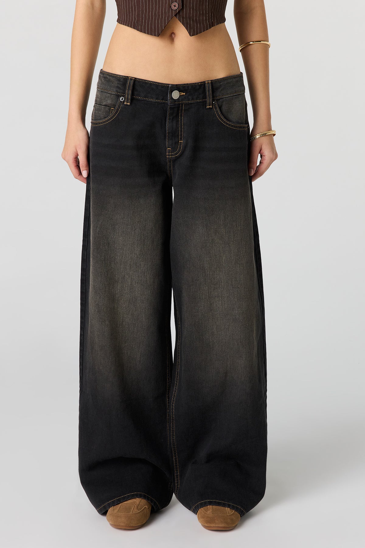 Alt View 2. London Low Rise Super Baggy Washed Black Jean - Black