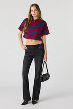 Jean extensible à jambe semi-évasée et taille basse délavé noir