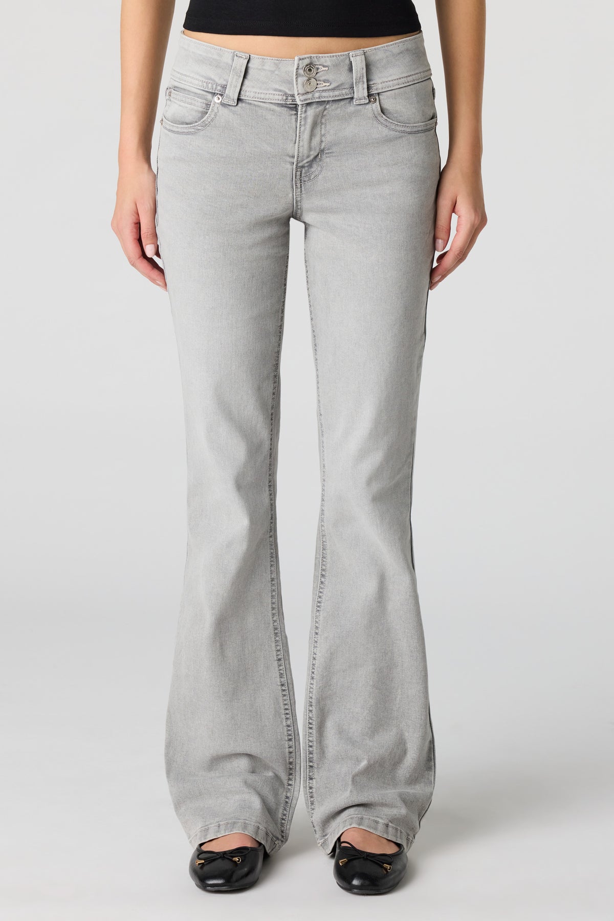 Alt View 2. Stretch Low Rise Bootcut Grey Jean - Charcoal