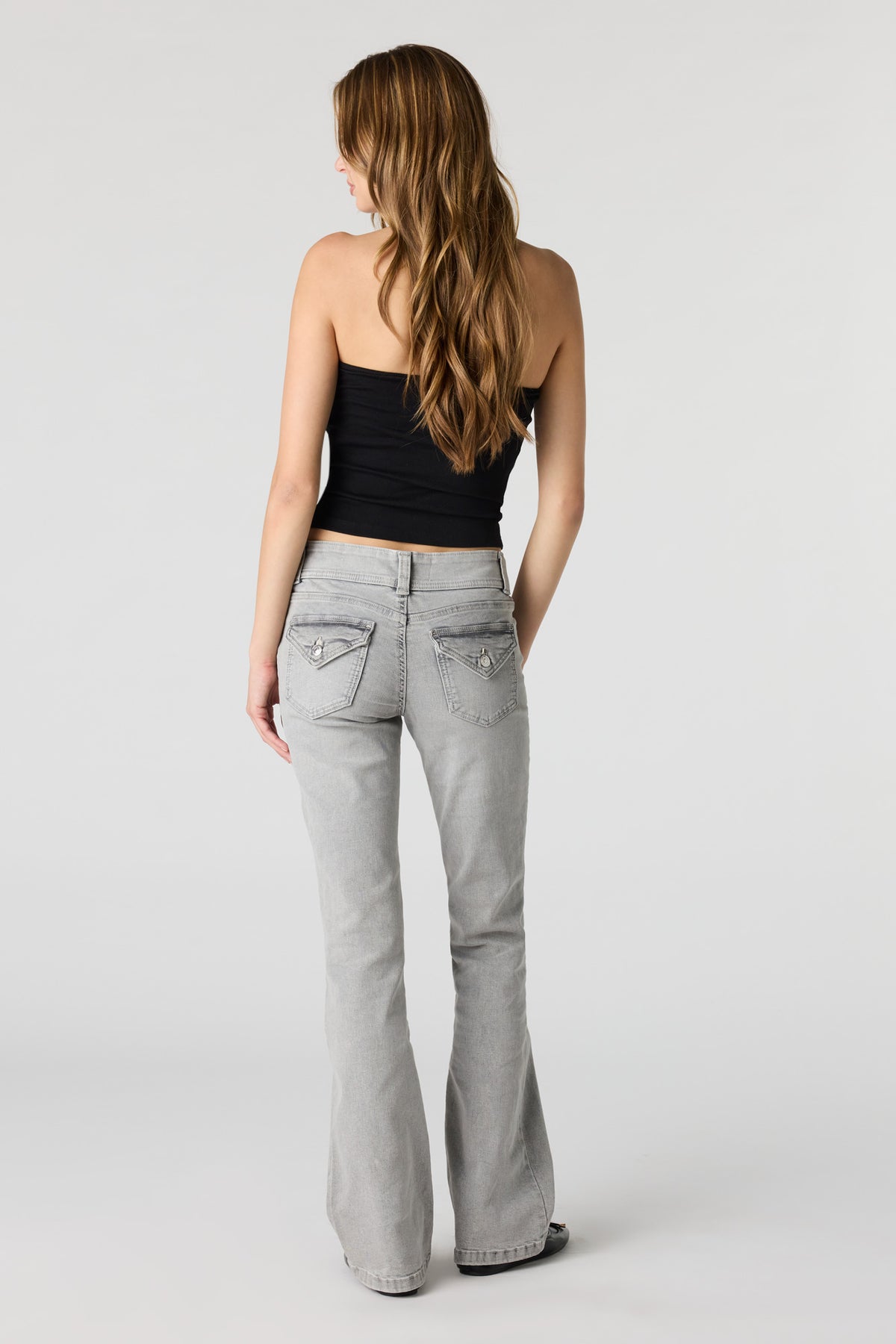 Alt View 3. Stretch Low Rise Bootcut Grey Jean - Charcoal