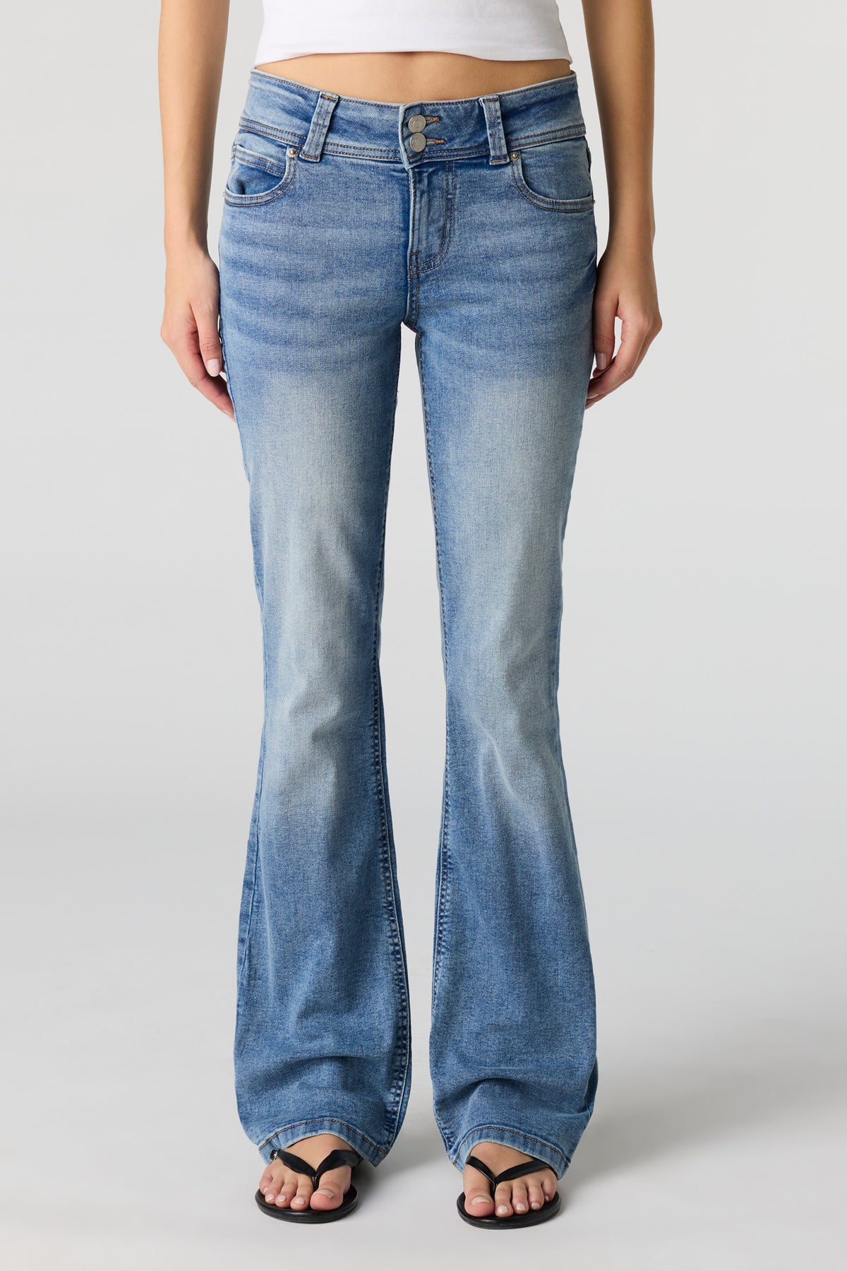 Alt View 2. Stretch Low Rise Bootcut Dark Jean - Denim Blue