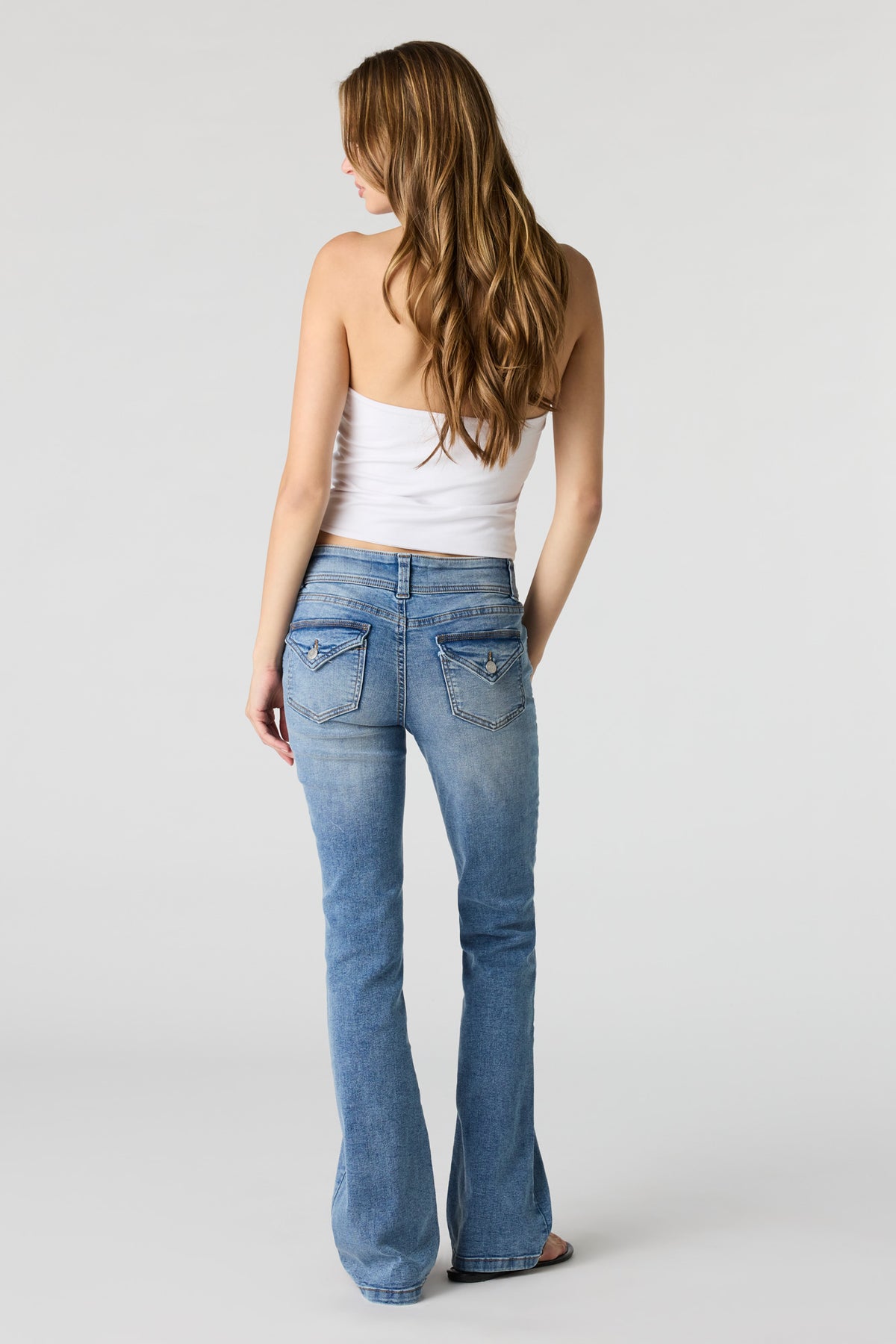 Alt View 3. Stretch Low Rise Bootcut Dark Jean - Denim Blue