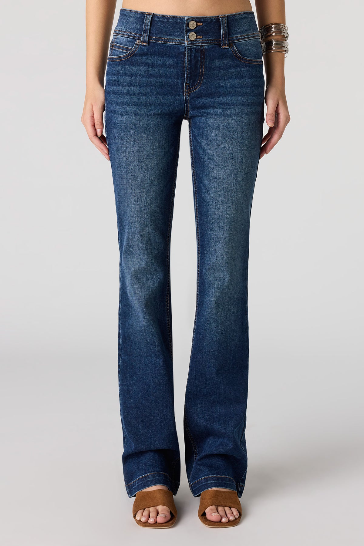 Alt View 2. Stretch Low Rise Bootcut Dark Jean - Denim Blue