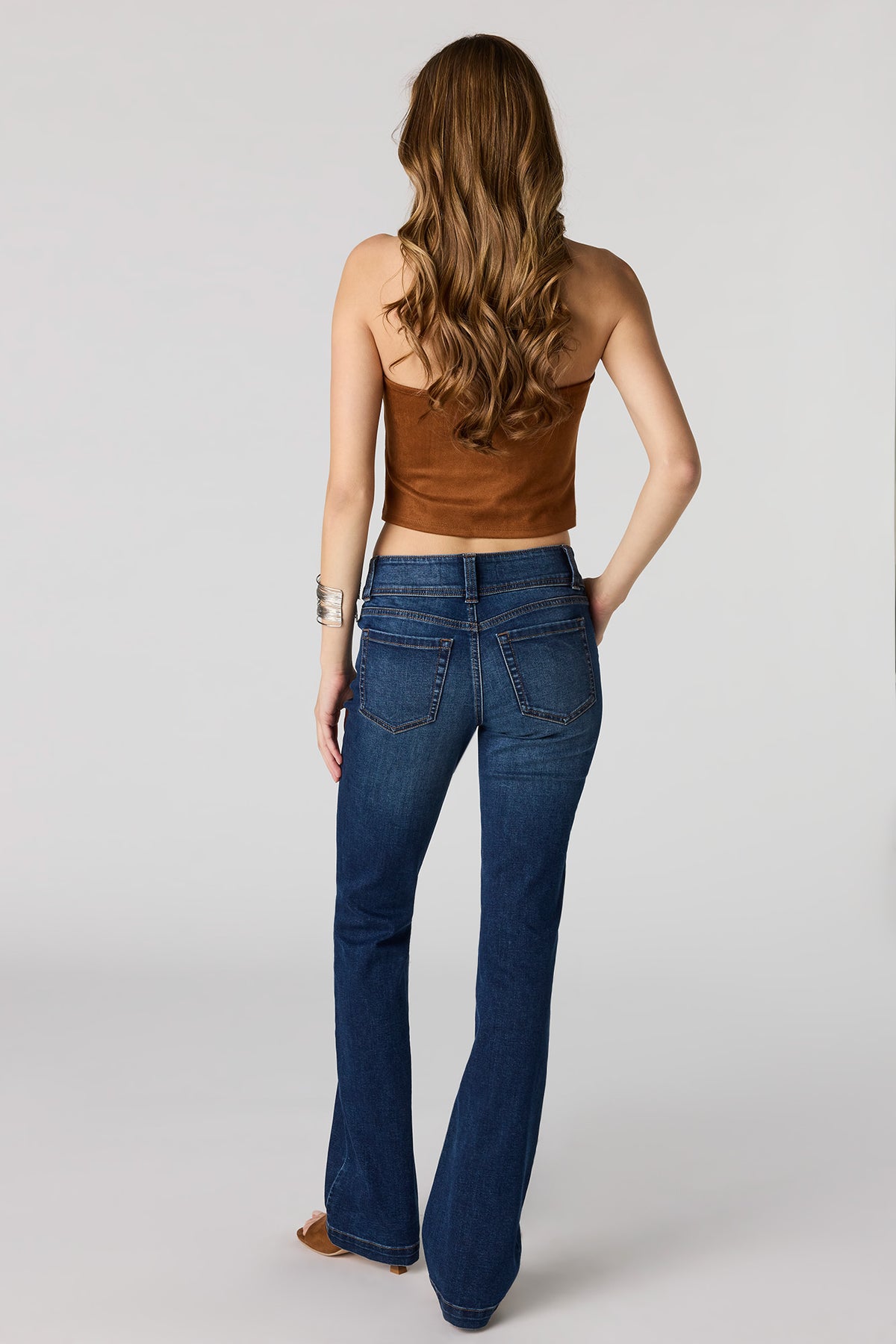 Alt View 3. Stretch Low Rise Bootcut Dark Jean - Denim Blue